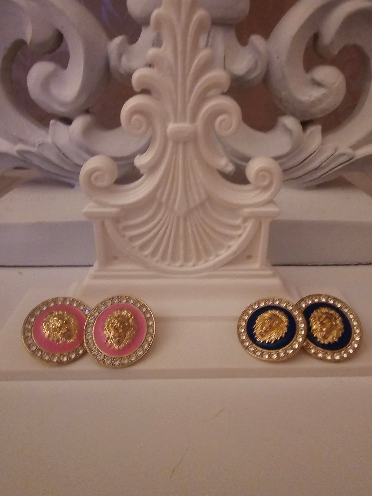 Ladies x 2 versace style design navy blue and pink earrings