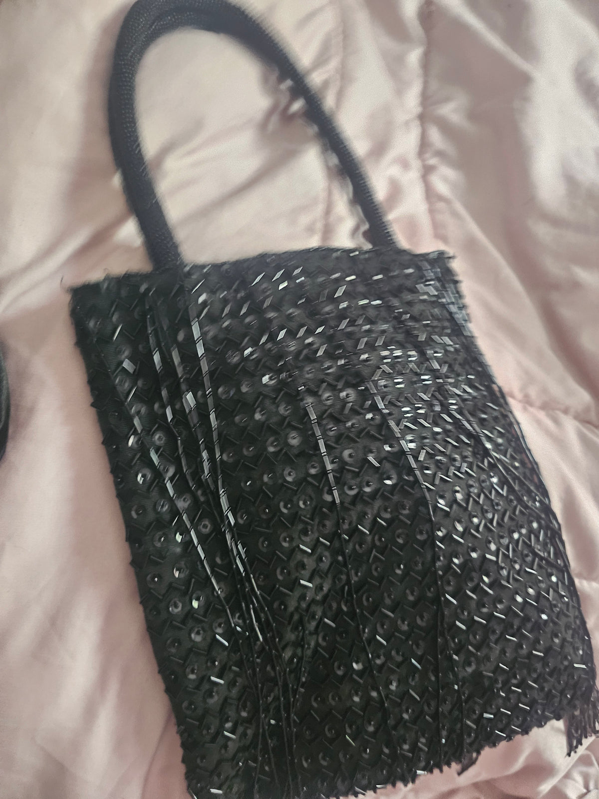 Ladies Black sequenced & Fringed Eveningwear Bag