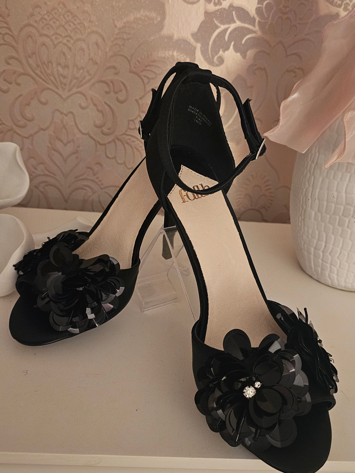 Ladies Black Faith Ankle Strap Heels