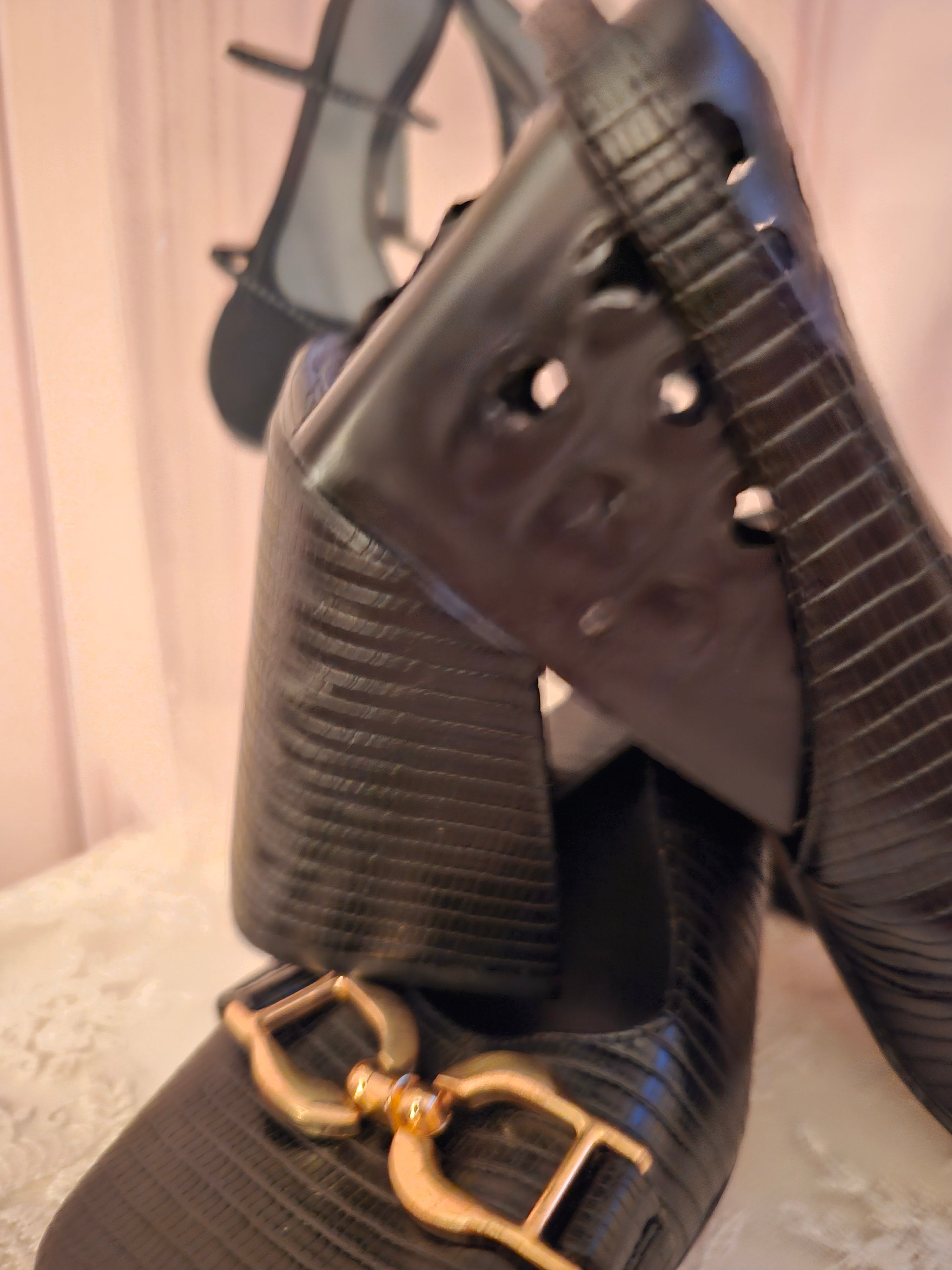 Ladies Black Patent Square Toes Block Heel Slingbacks
