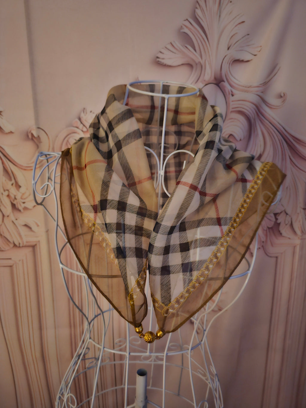 Ladies Brown Check Tartan woth Gold Magnet Fastner