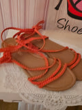 Ladies Coral Boohoo Tie up leg flat sandals