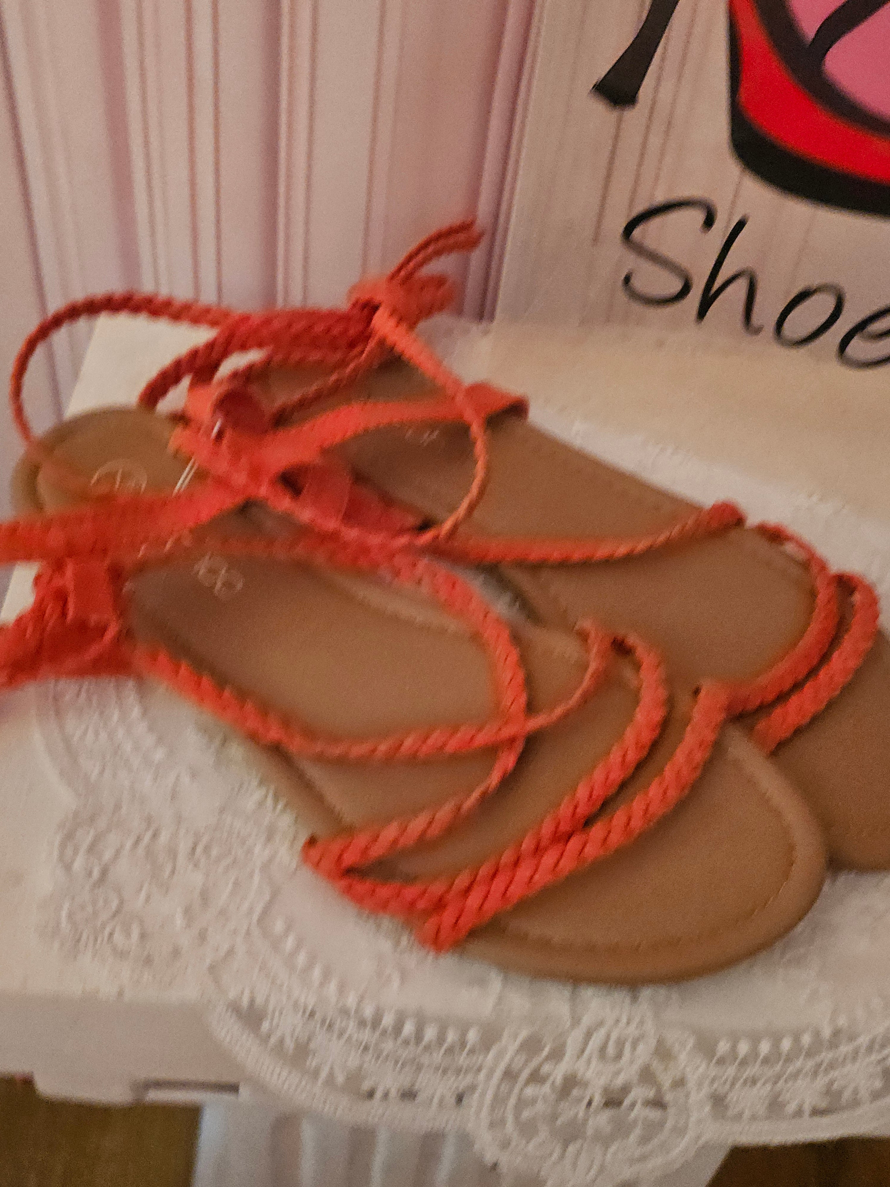Ladies Coral Boohoo Tie up leg flat sandals
