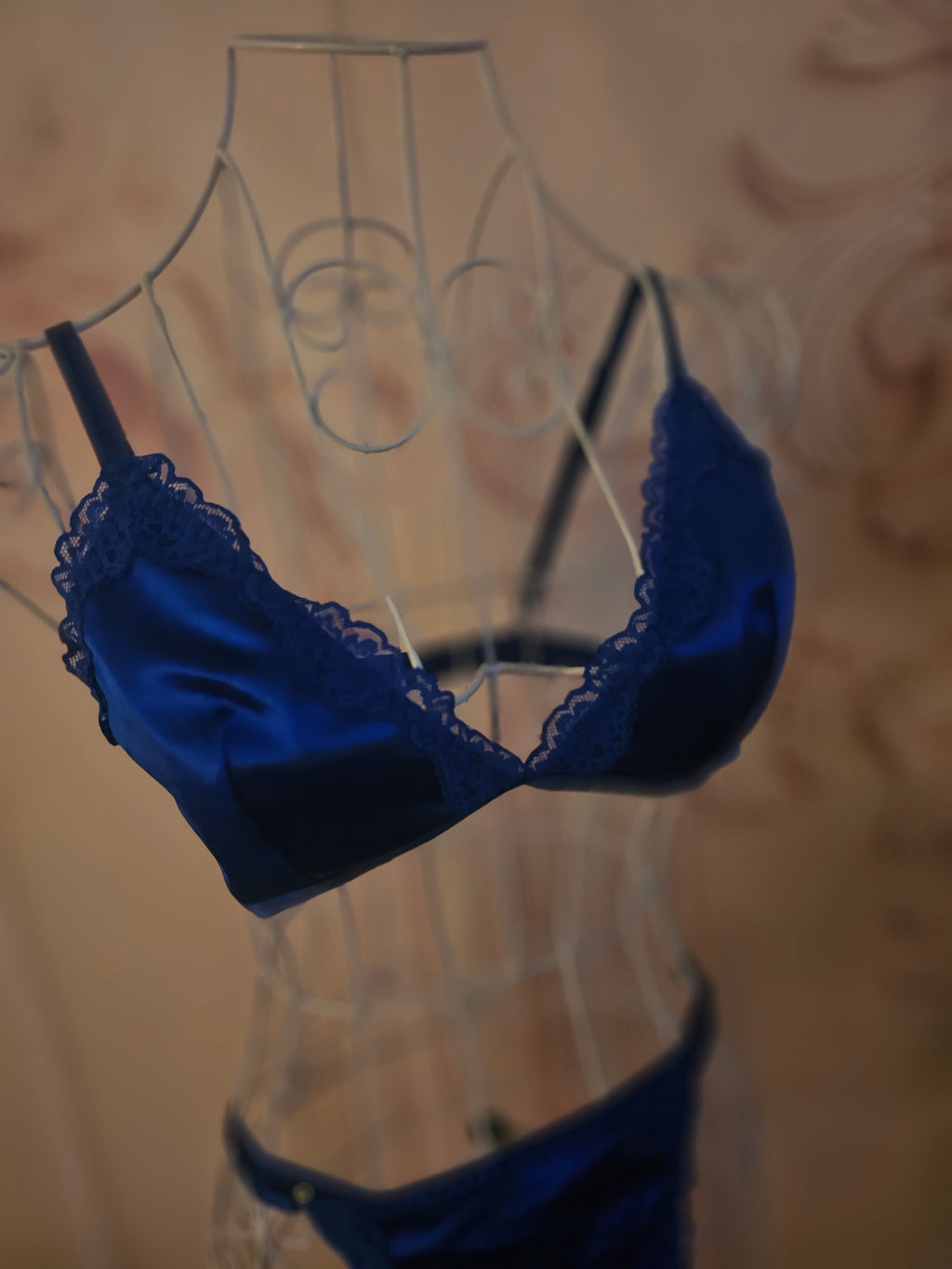 Ladies Royal Blue Satin Underwear Set