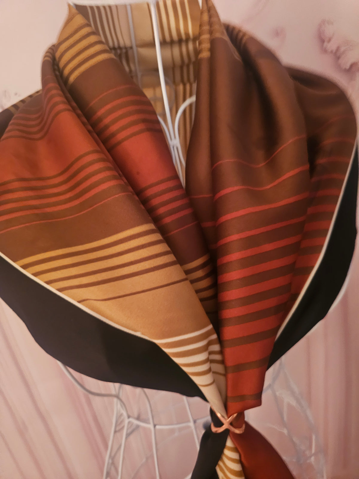 Ladies Large Brown, Cream & Camel Coloured silk blend Head/Neck Scarf