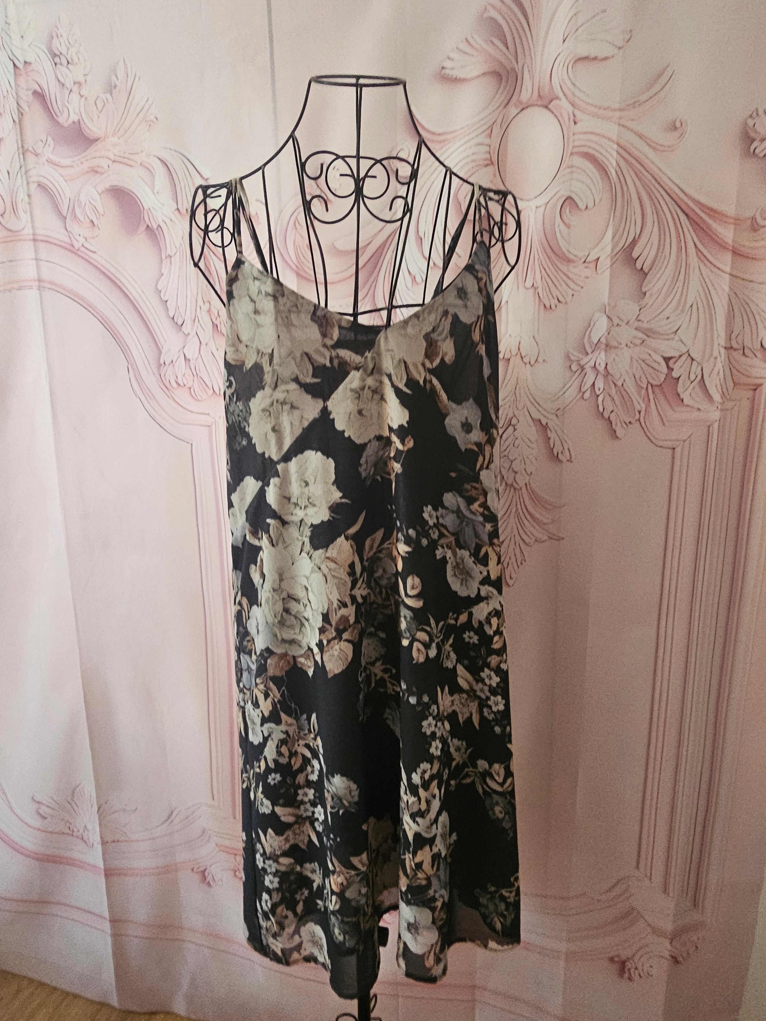 Ladies Mango Lined Floral Satin Strappy Dress