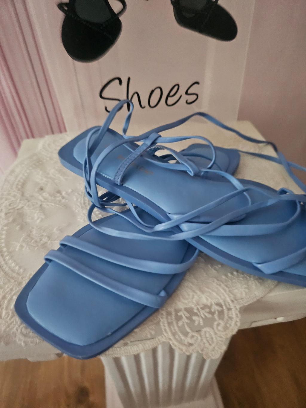 Ladies Blue Wrap around Leg Strappy Flats