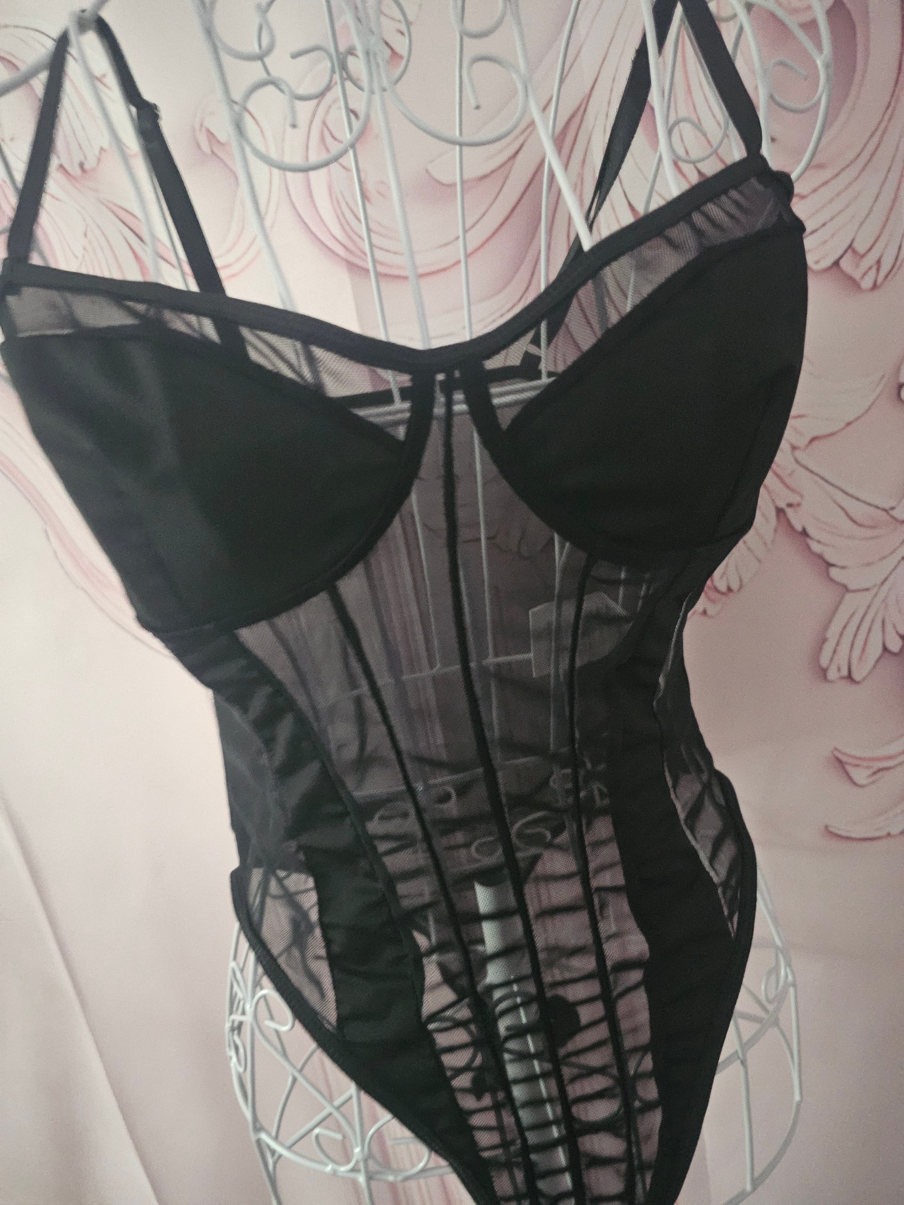 Ladies Black Mesh Lingerie Bodysuit