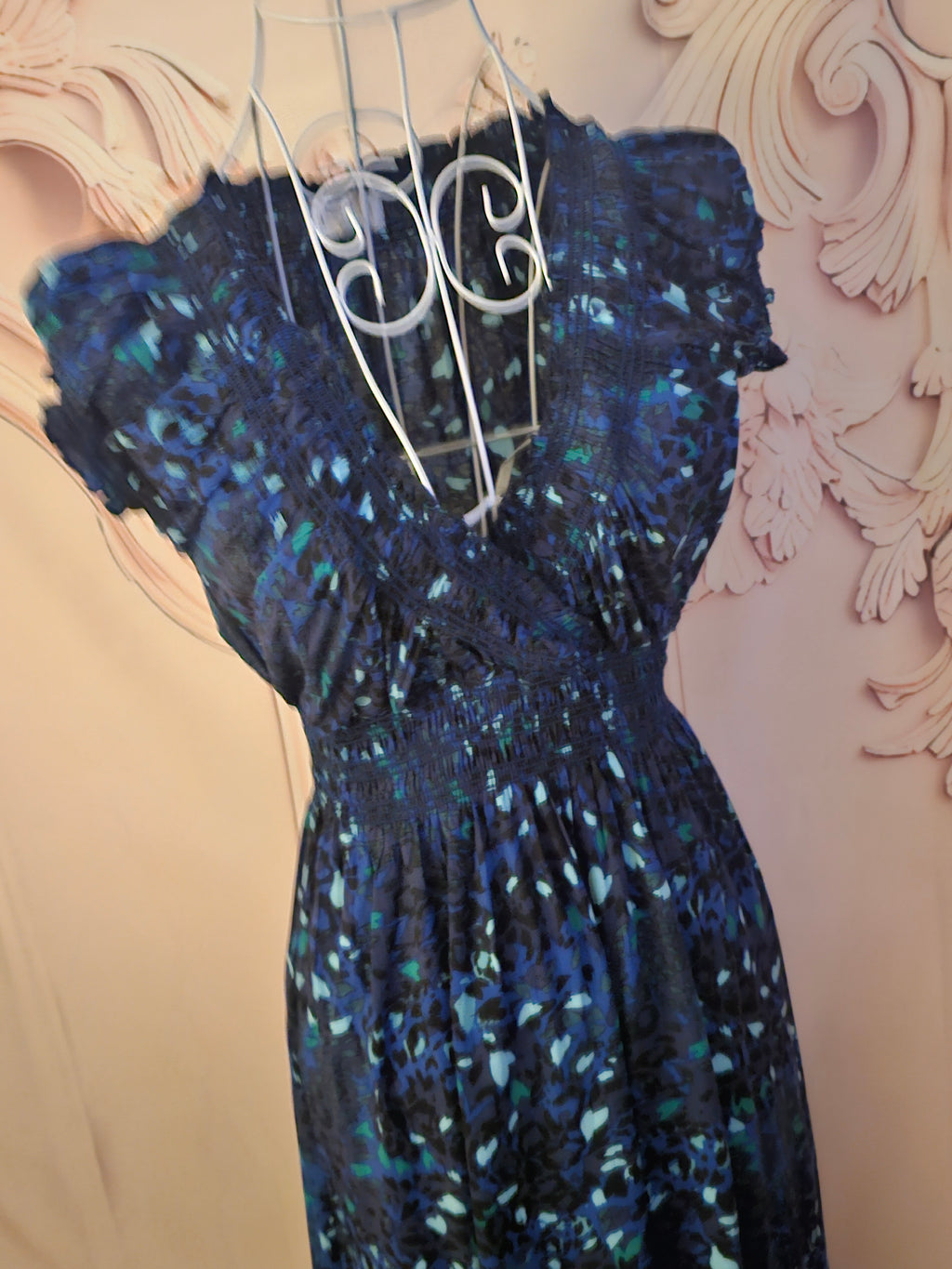 Ladies Apricot Navy Blue Long Maxi Dress