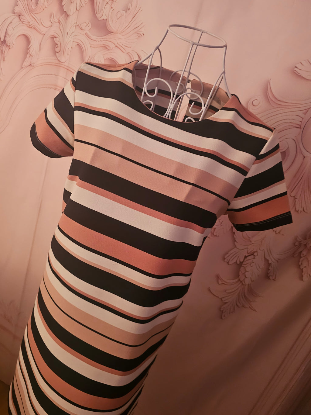 Ladies pink, navy blue & cream stripped dress