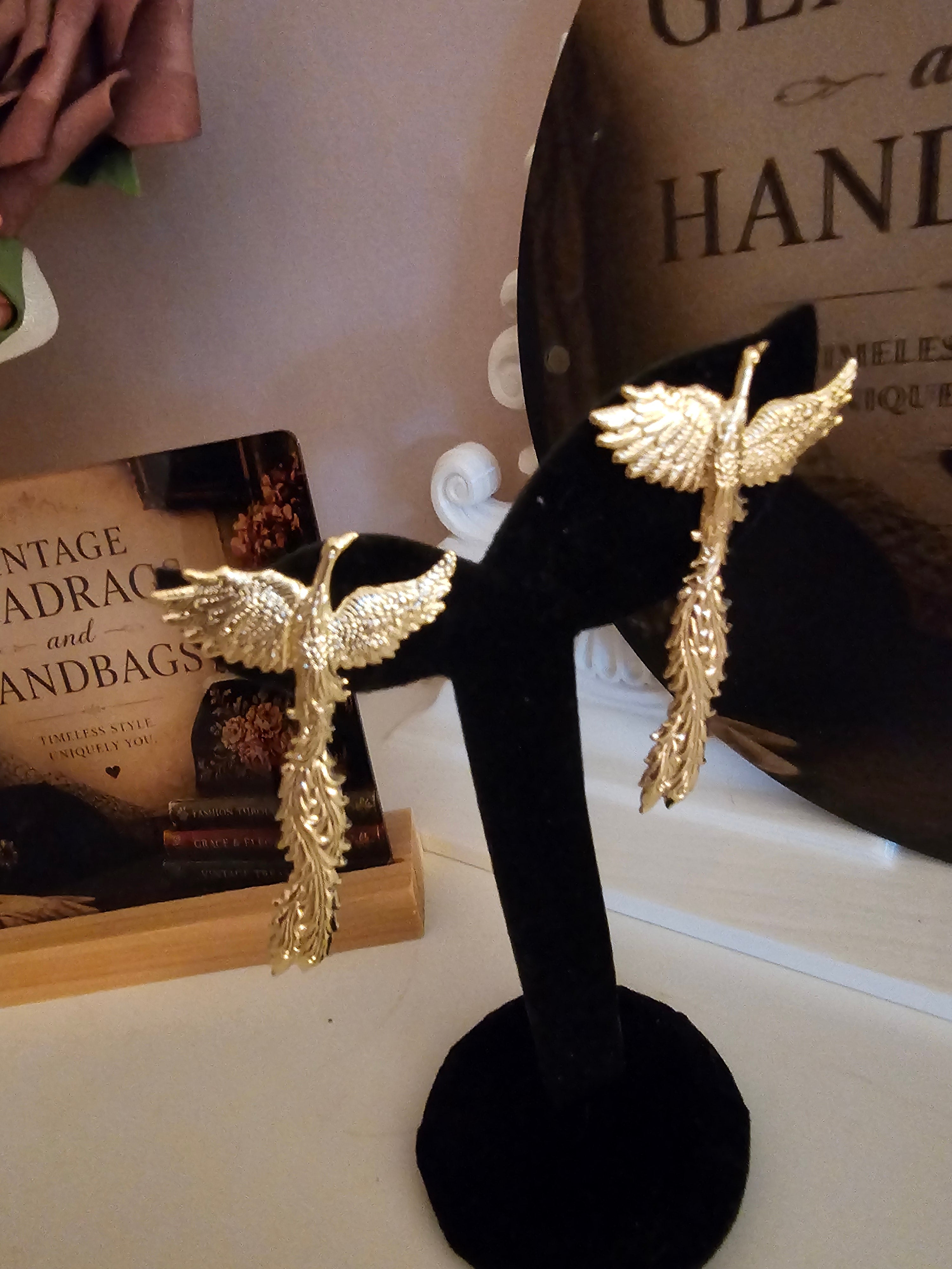 Ladies Gold Exotic Bird Earrings