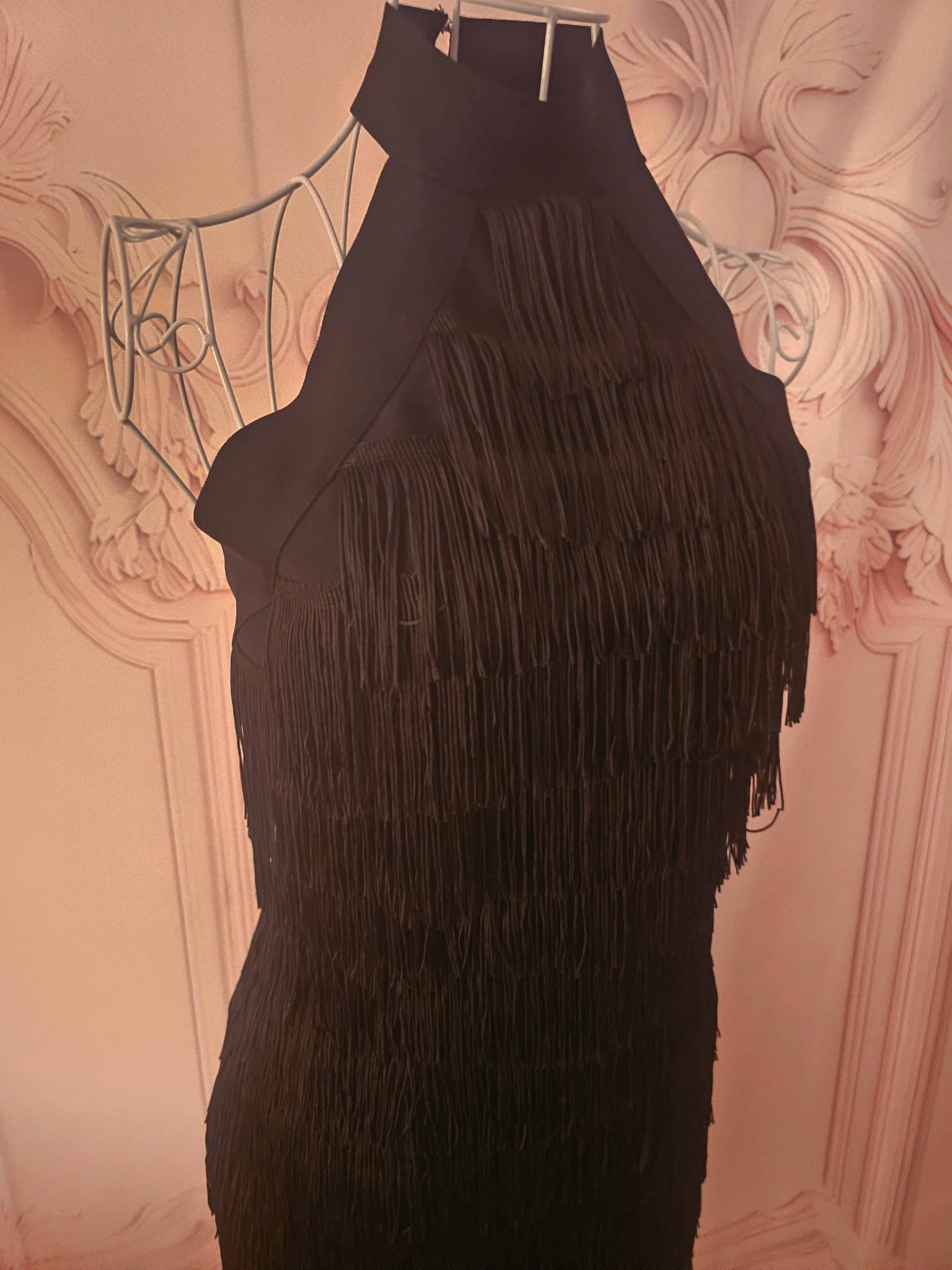 Ladies warehouse fully fringed halterneck cocktail dress
