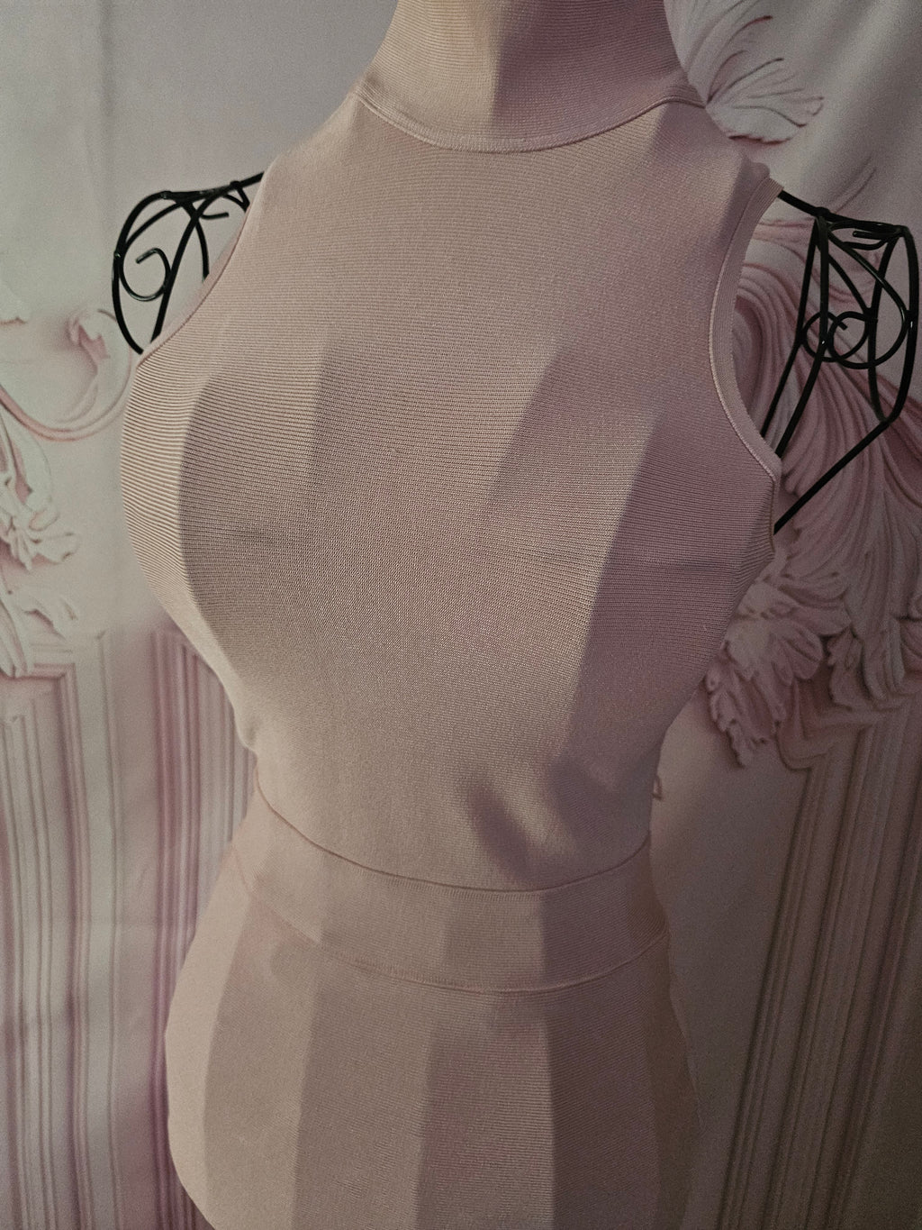 Ladies Dusky Pink Ling Turtleneck Bodycon Fitted Dress