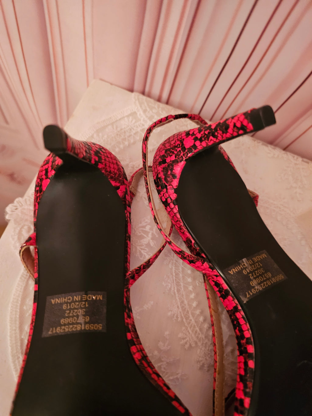 Ladies Red & Black Strappy Snakeskin Slingbacks