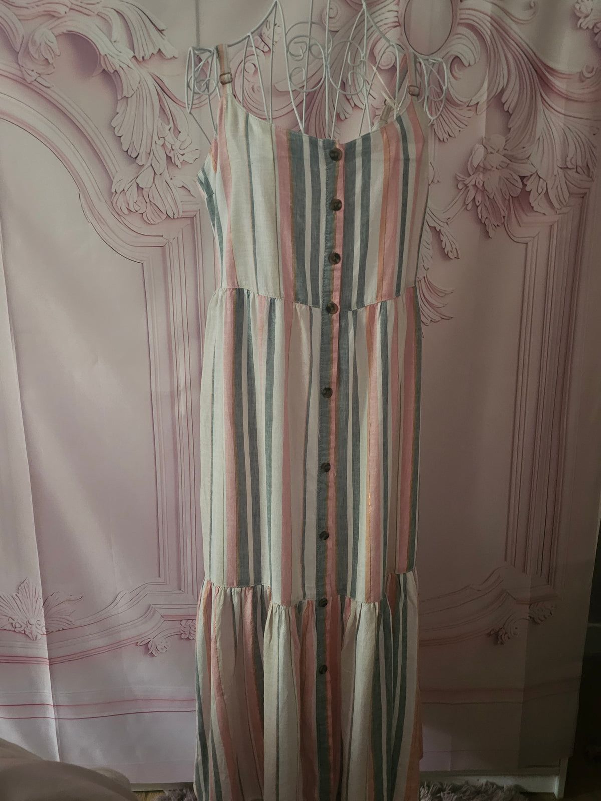 Ladies Pink & White Stripped Summer Dress