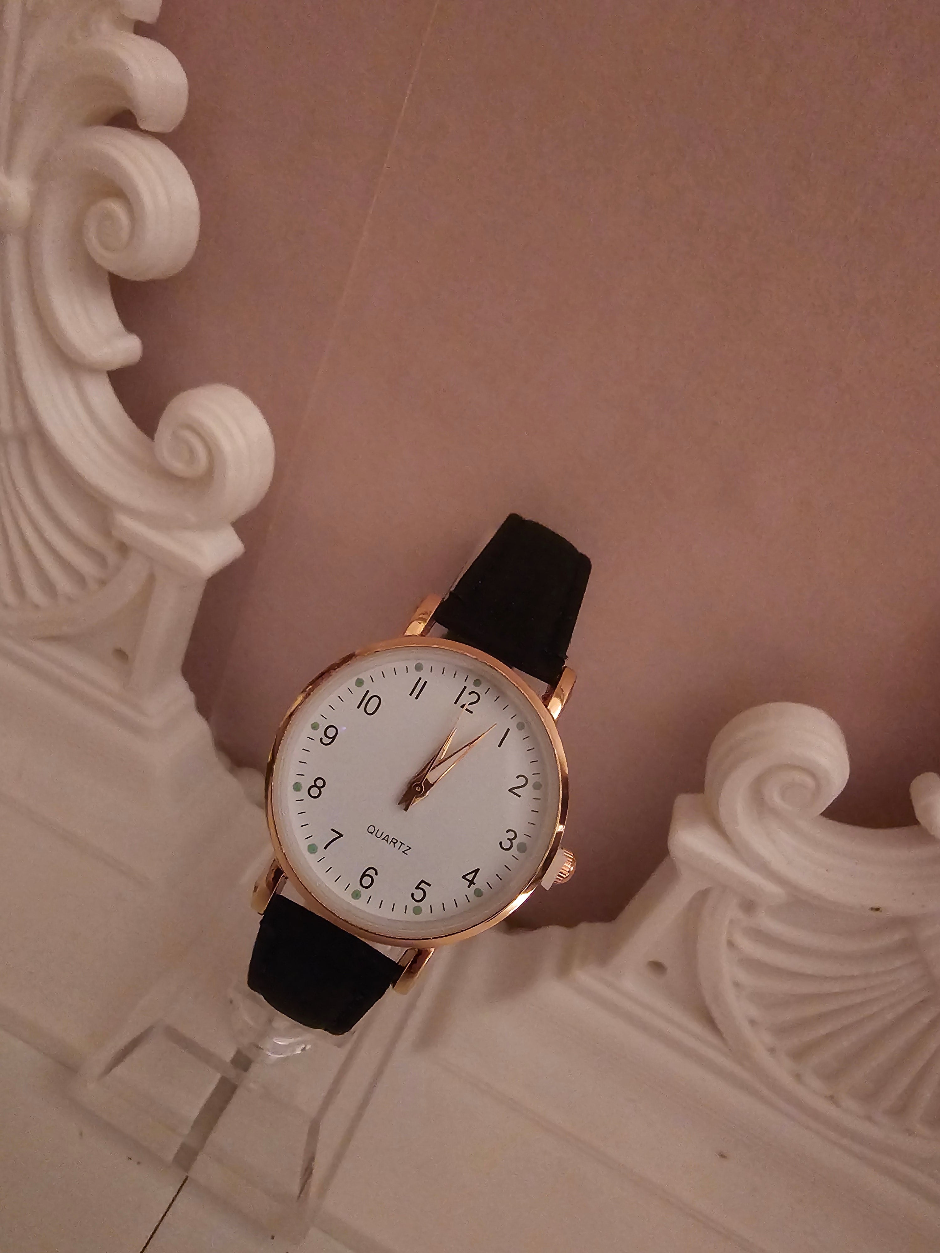 Ladies Black Large Faced Watch