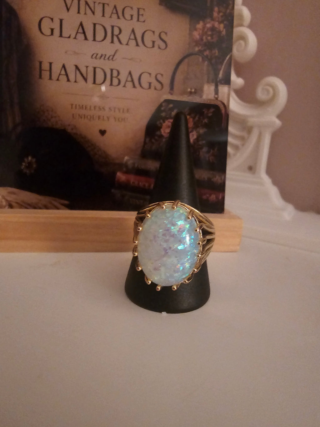 Ladies Gold with Large Opal Stone Setting Dress Ring