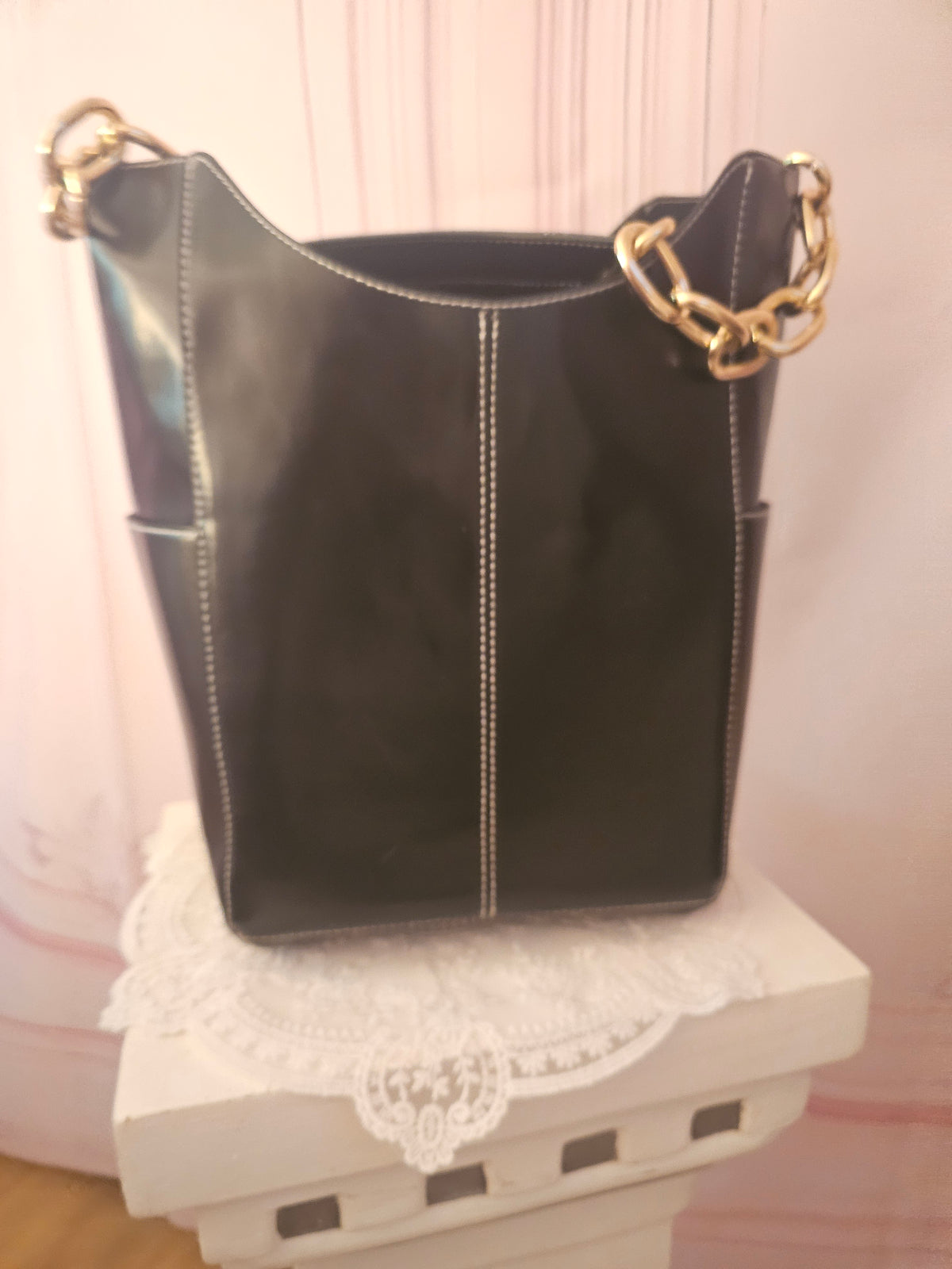 Ladies Asos black Gold chained Strap bag