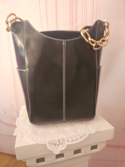 Ladies Asos black Gold chained Strap bag
