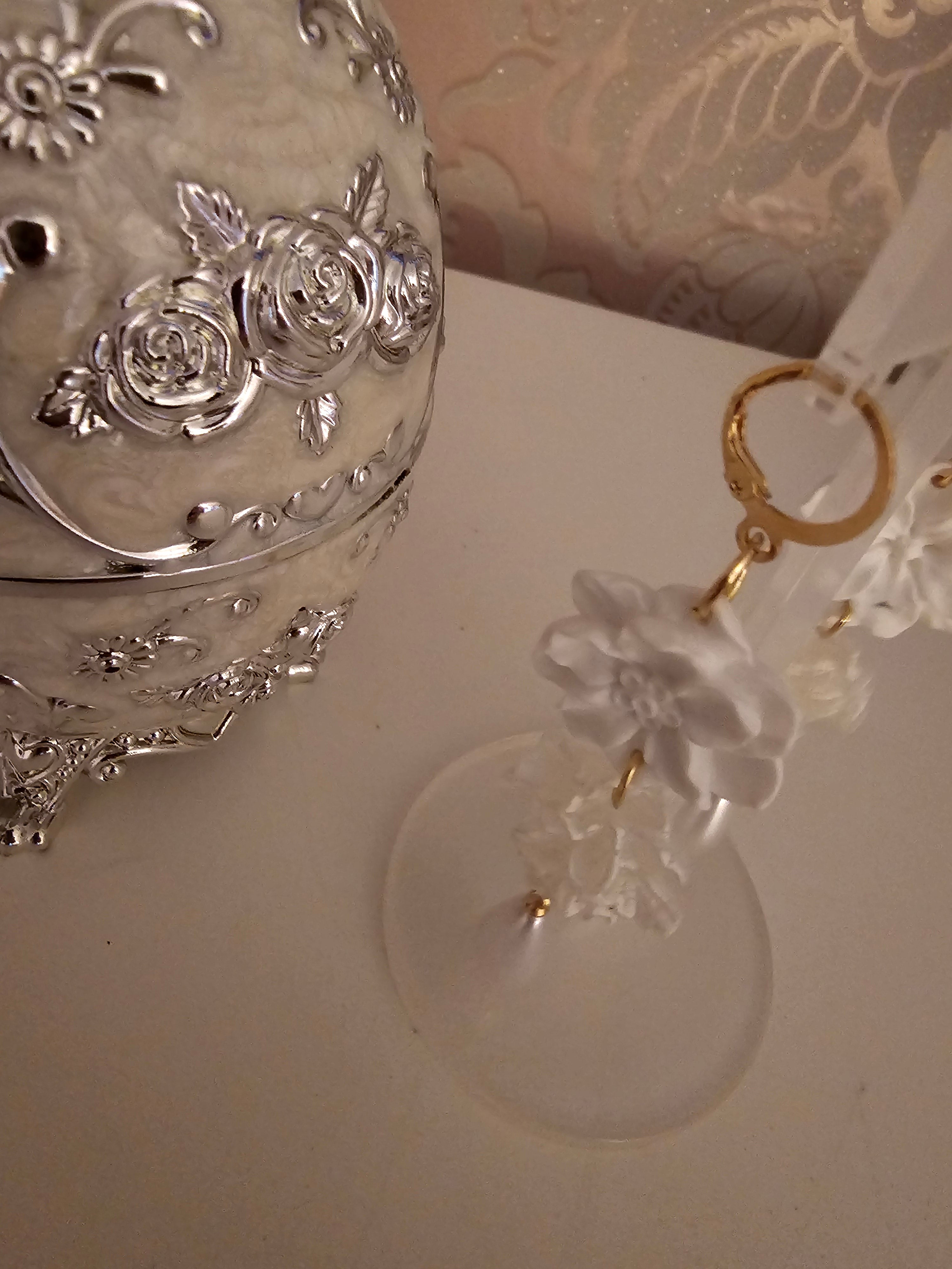 Ladies White Flower Pendant Earrings