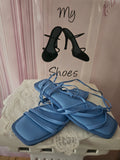 Ladies Blue Wrap around Leg Strappy Flats