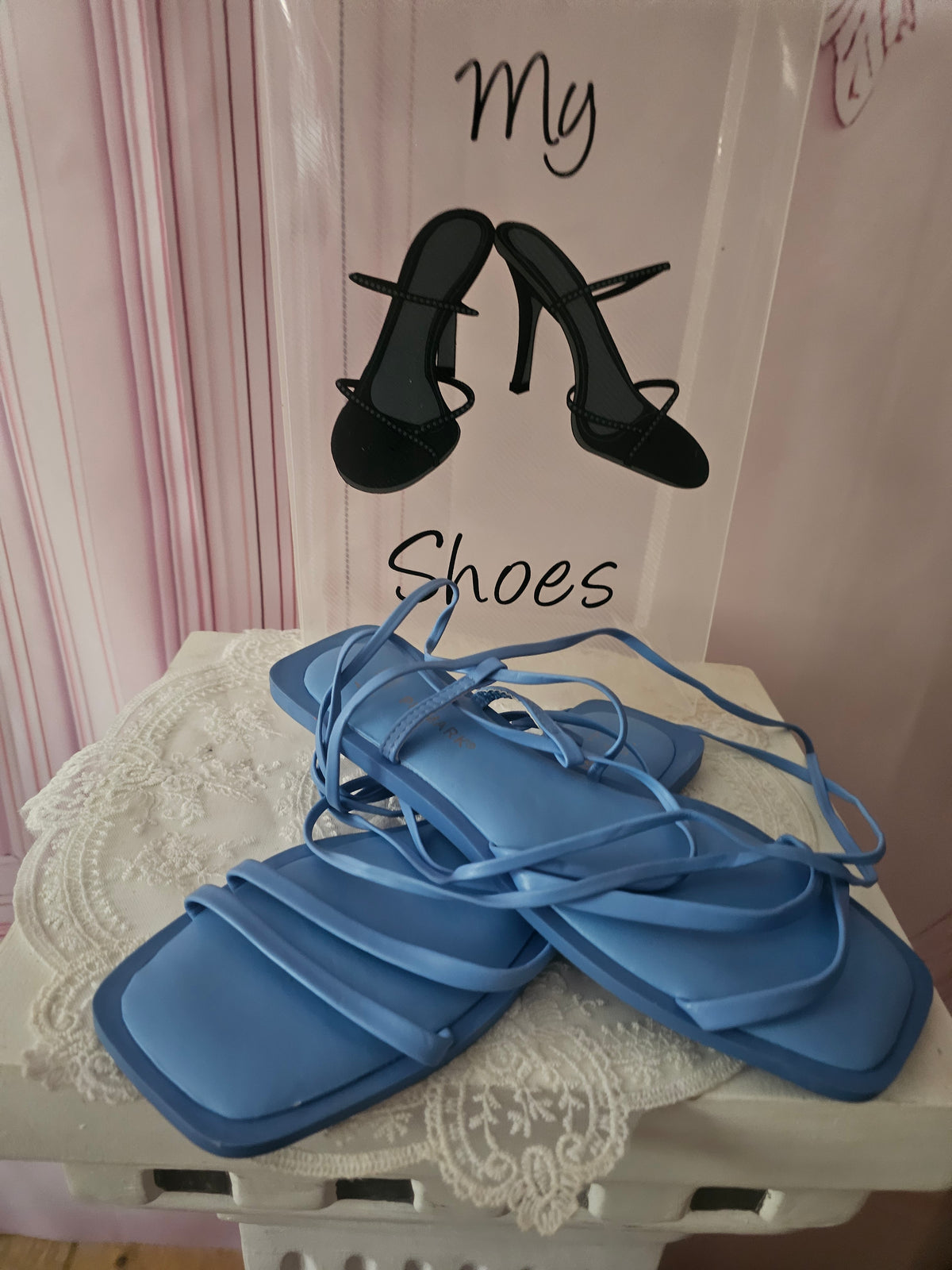 Ladies Blue Wrap around Leg Strappy Flats