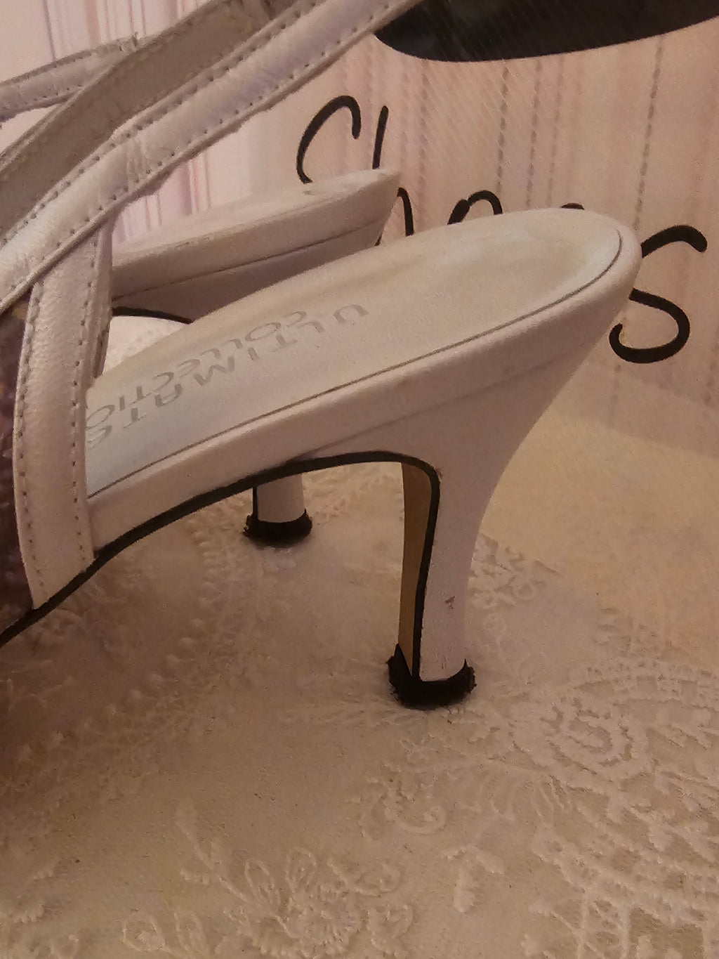Ladies Ultimate Collection White patterned Slingbacks