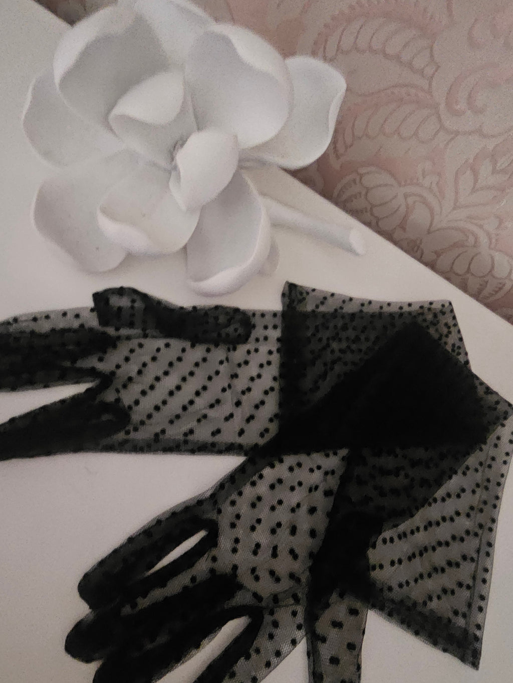 Ladies Black Long Polka Dot design Evening Gloves