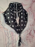 Ladies Black and White Polka Dot Silk Head Scarf