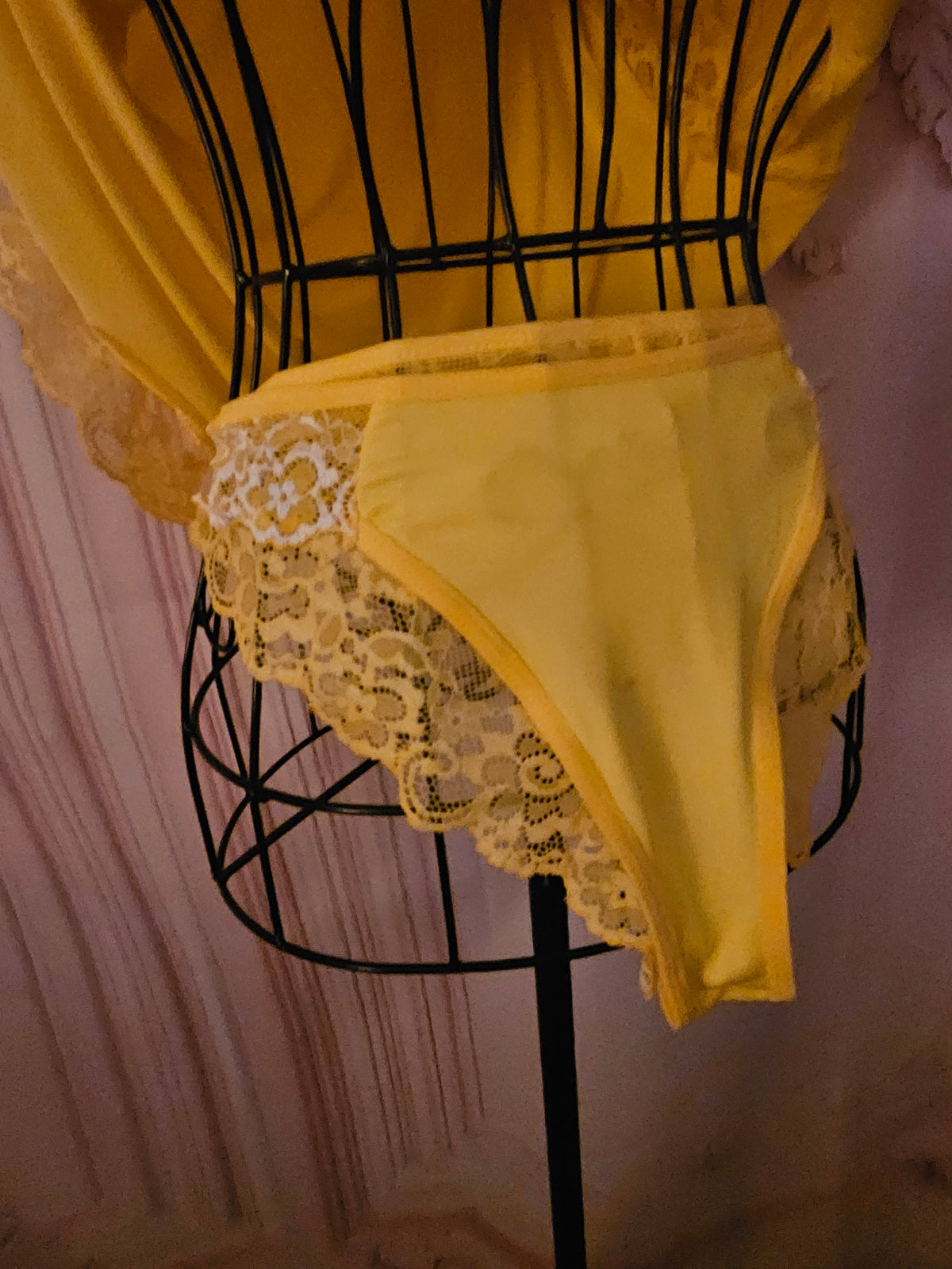 Ladies Yellow Satin Cami Slip with matching French Knickers