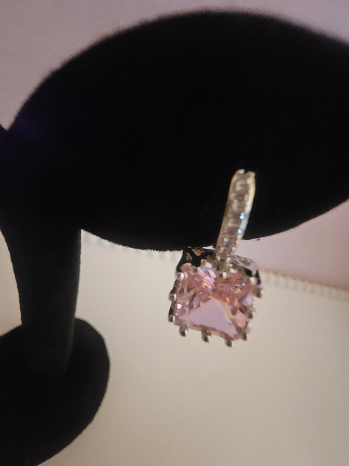 Ladies Pink cubic zicrone square drop earrings