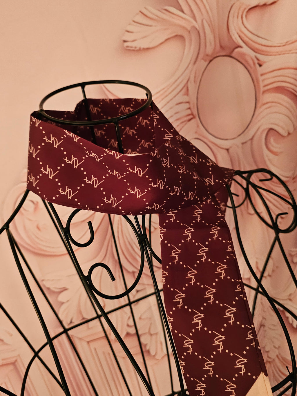 Ladies Burgundy & Cream Silk Necktie