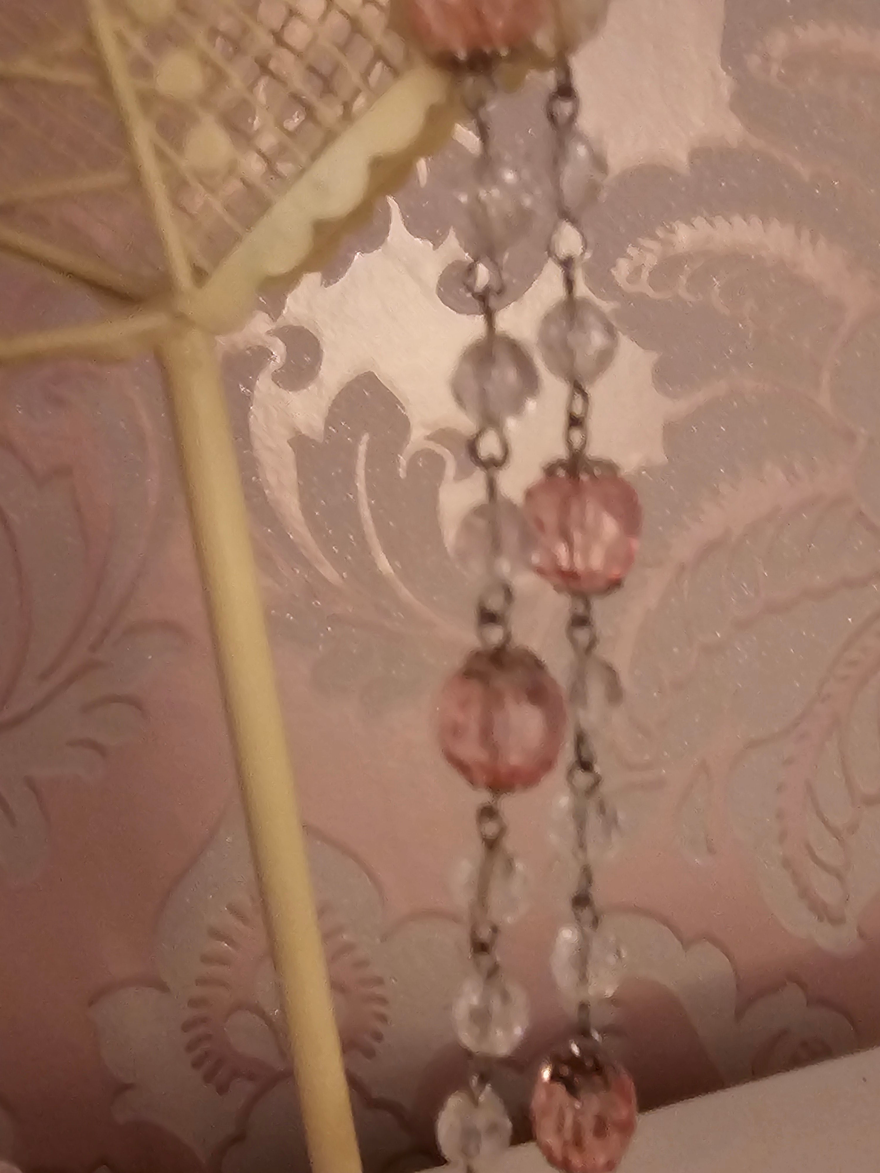 Ladies Marks & Spencer Jewellery Holder with Pink with Clear Beads Long Necklace