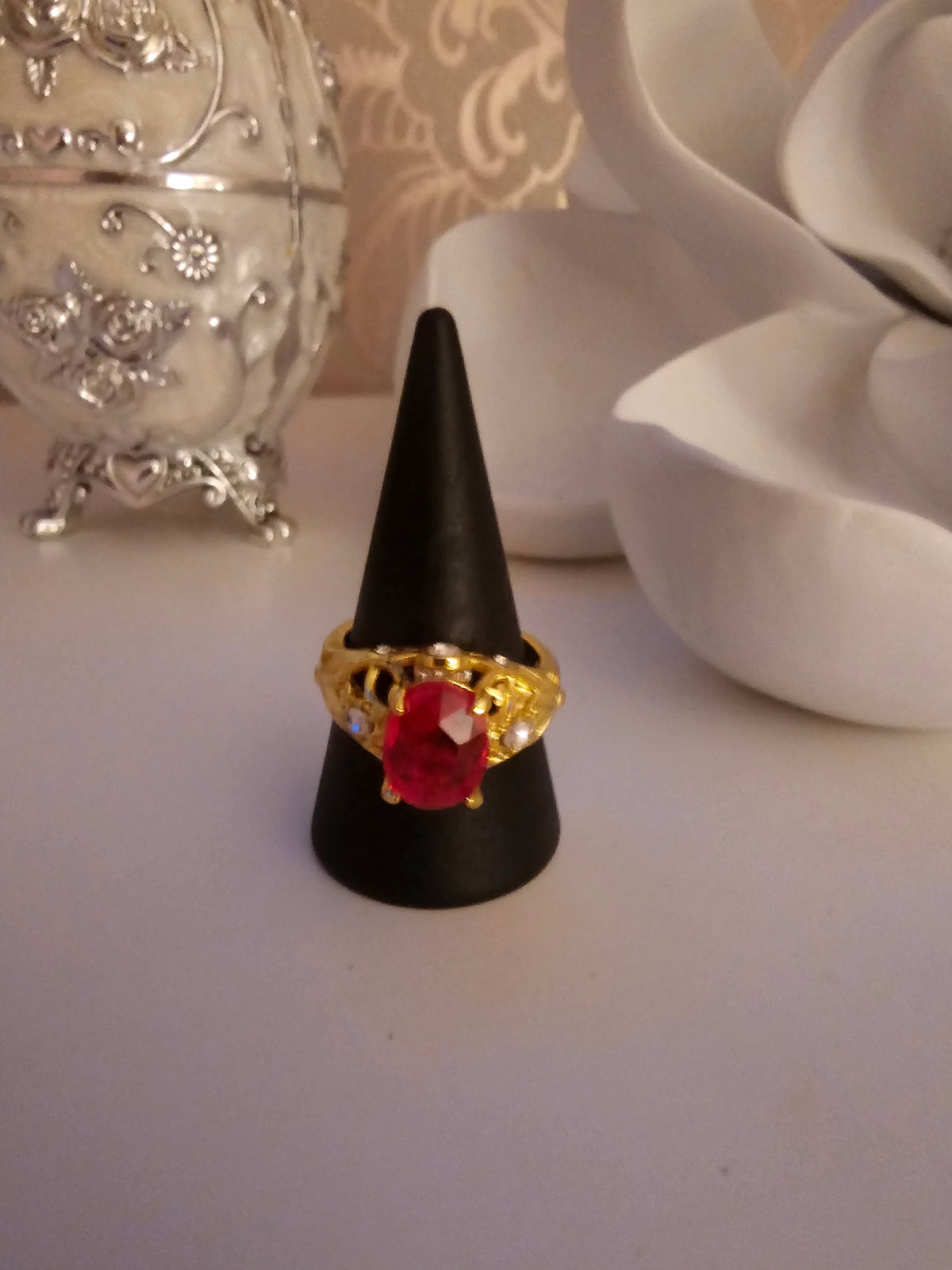 Ladies Yellow Gold Dress Ring with Ruby Stone setting