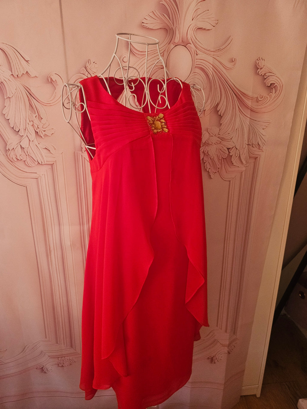 Ladies Red Monsoon Chiffon Evening Dress