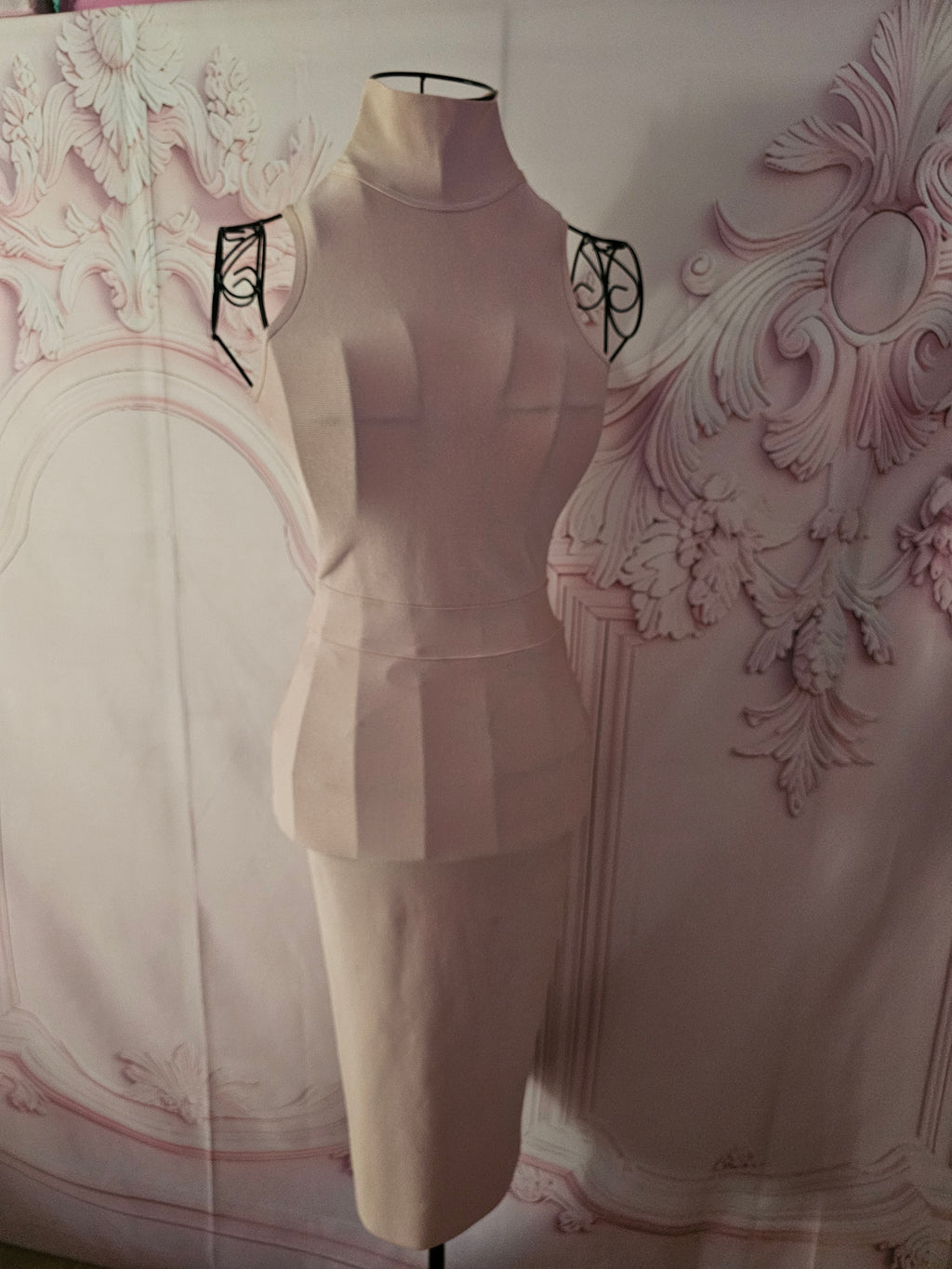 Ladies Dusky Pink Ling Turtleneck Bodycon Fitted Dress