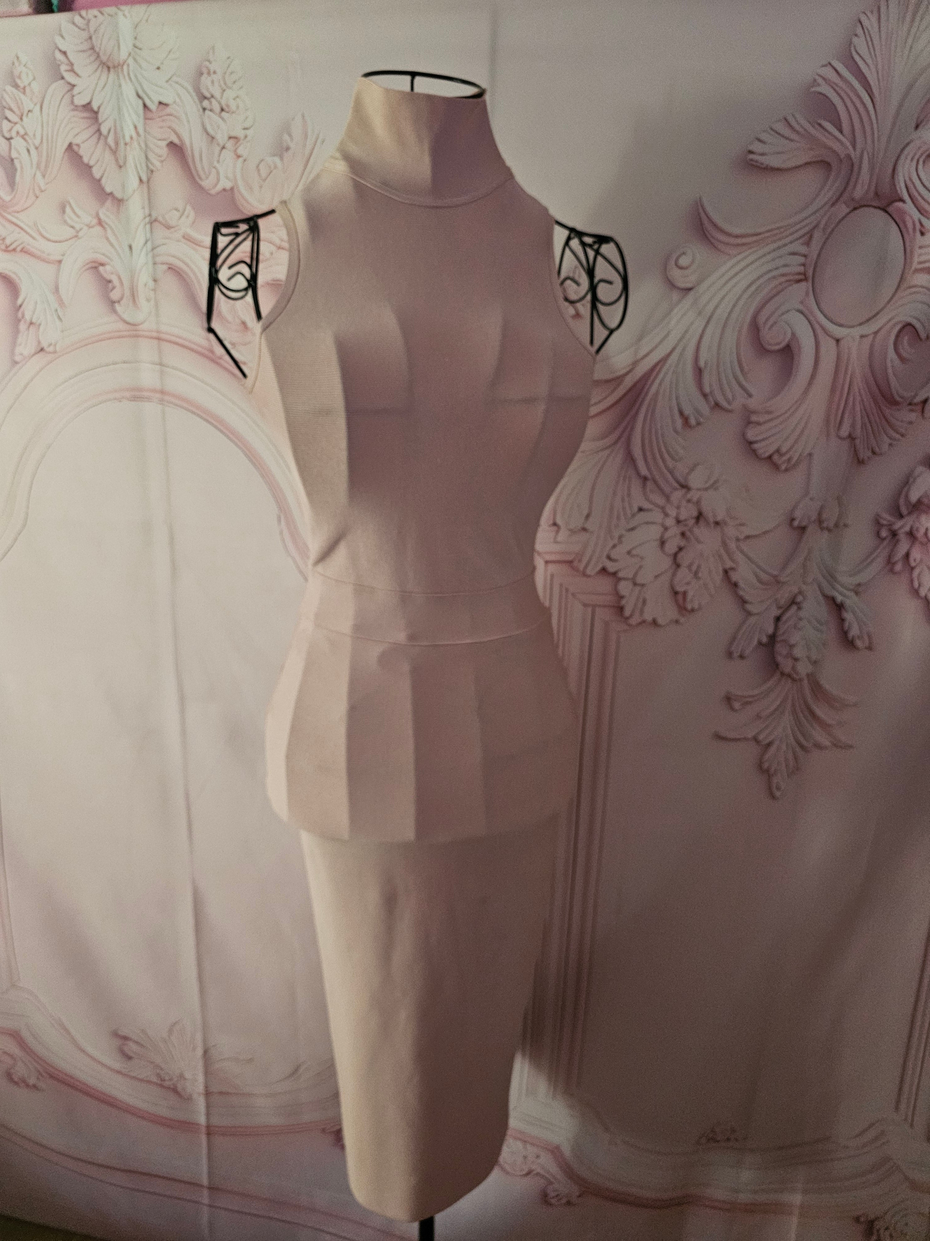 Ladies Dusky Pink Ling Turtleneck Bodycon Fitted Dress
