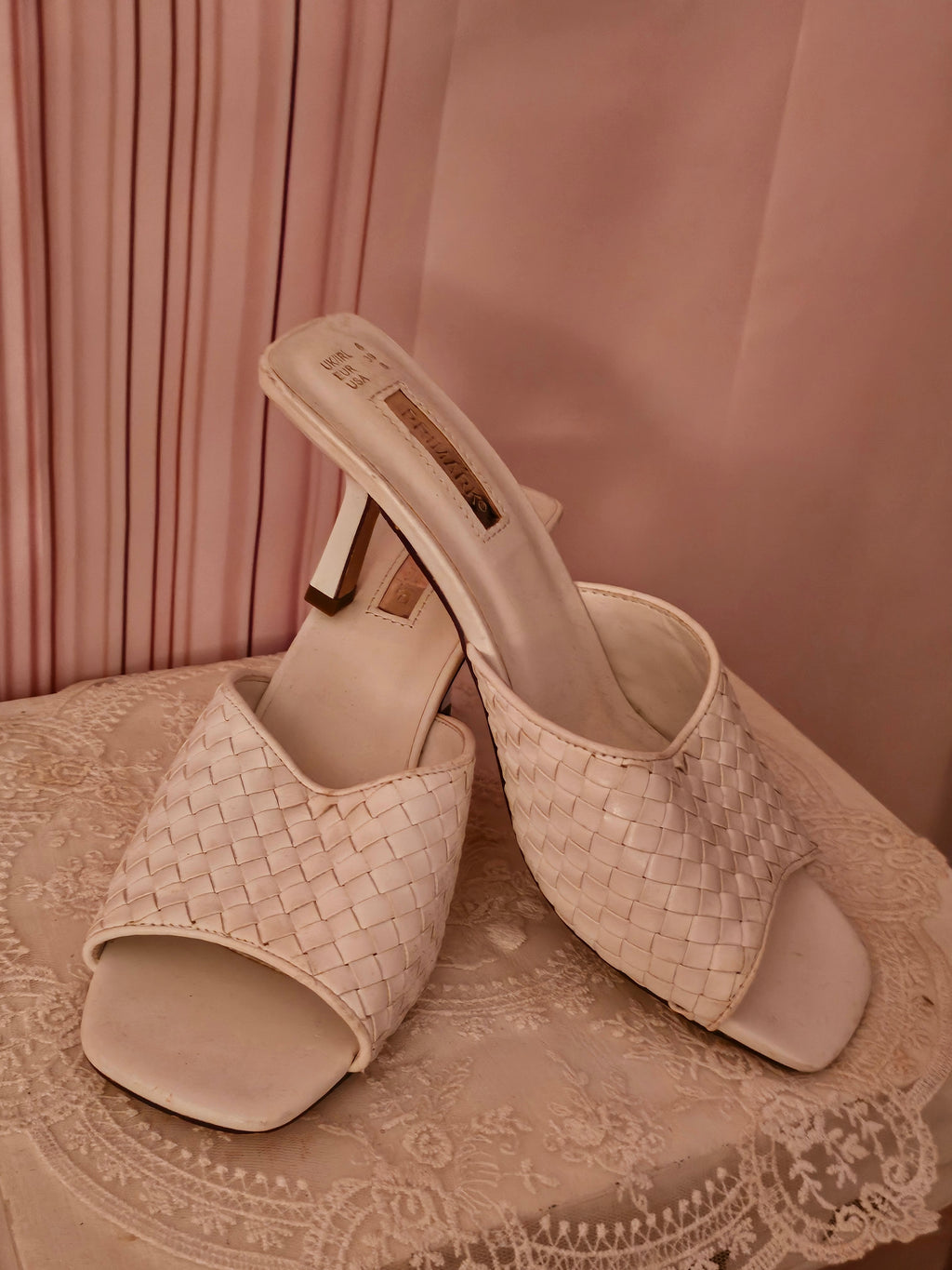 White Woven Style Kitten Heels