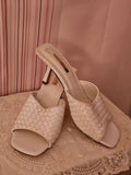 White Woven Style Kitten Heels
