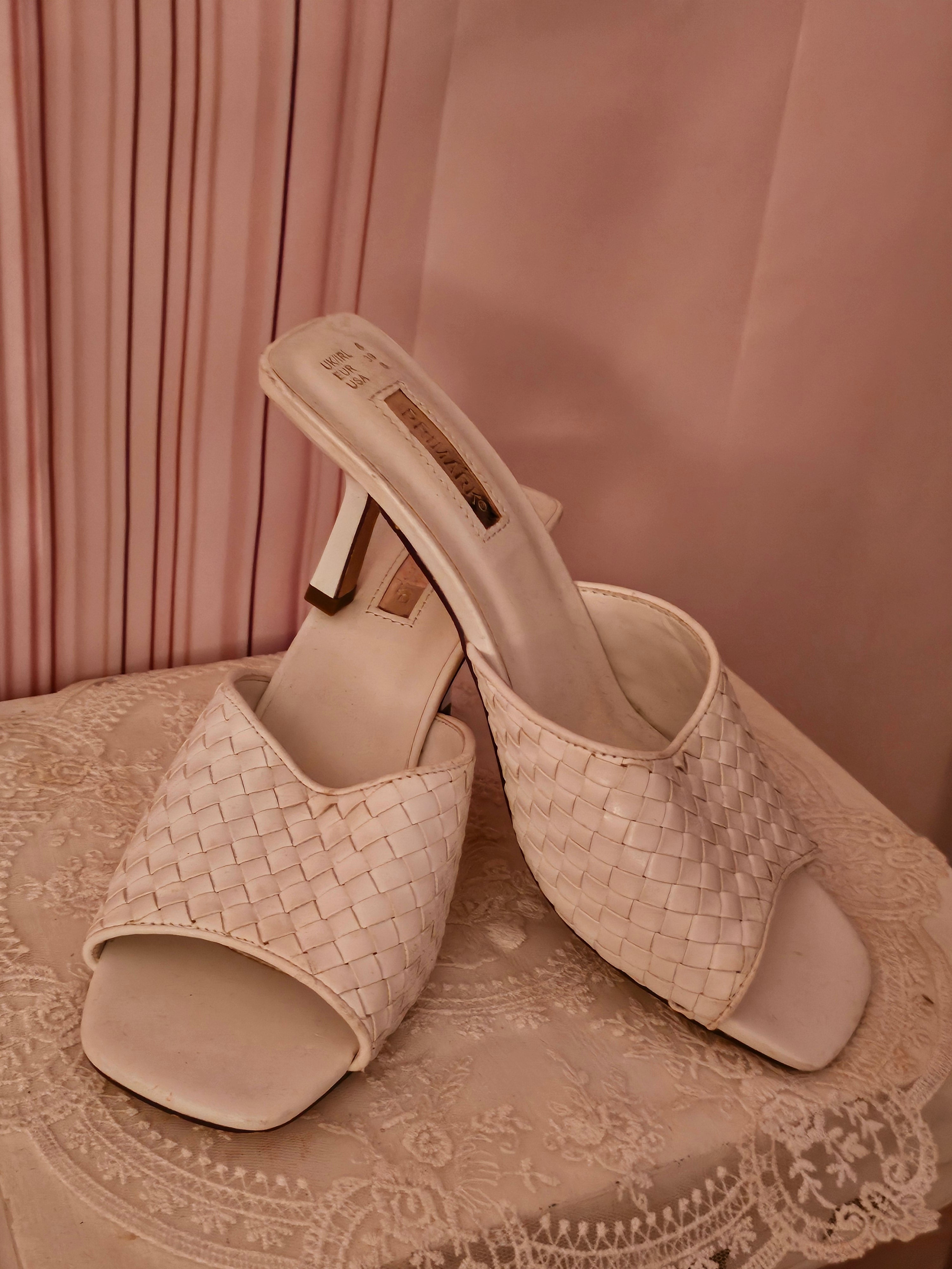 White Woven Style Kitten Heels