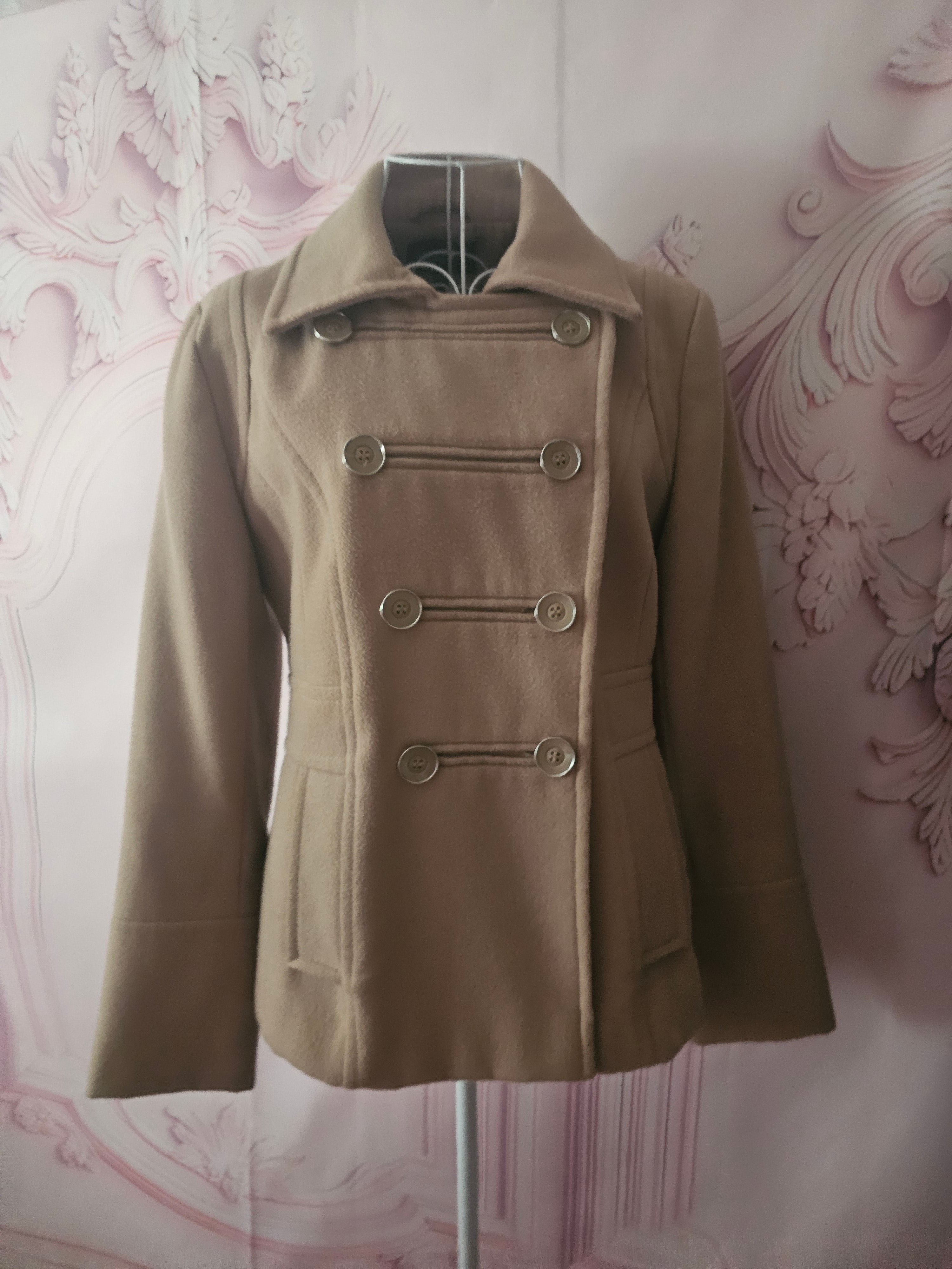Ladies Camel Classy Debenhams Double Breasted Military style Jacket with Accesorize Camel Fur Neck Scarf