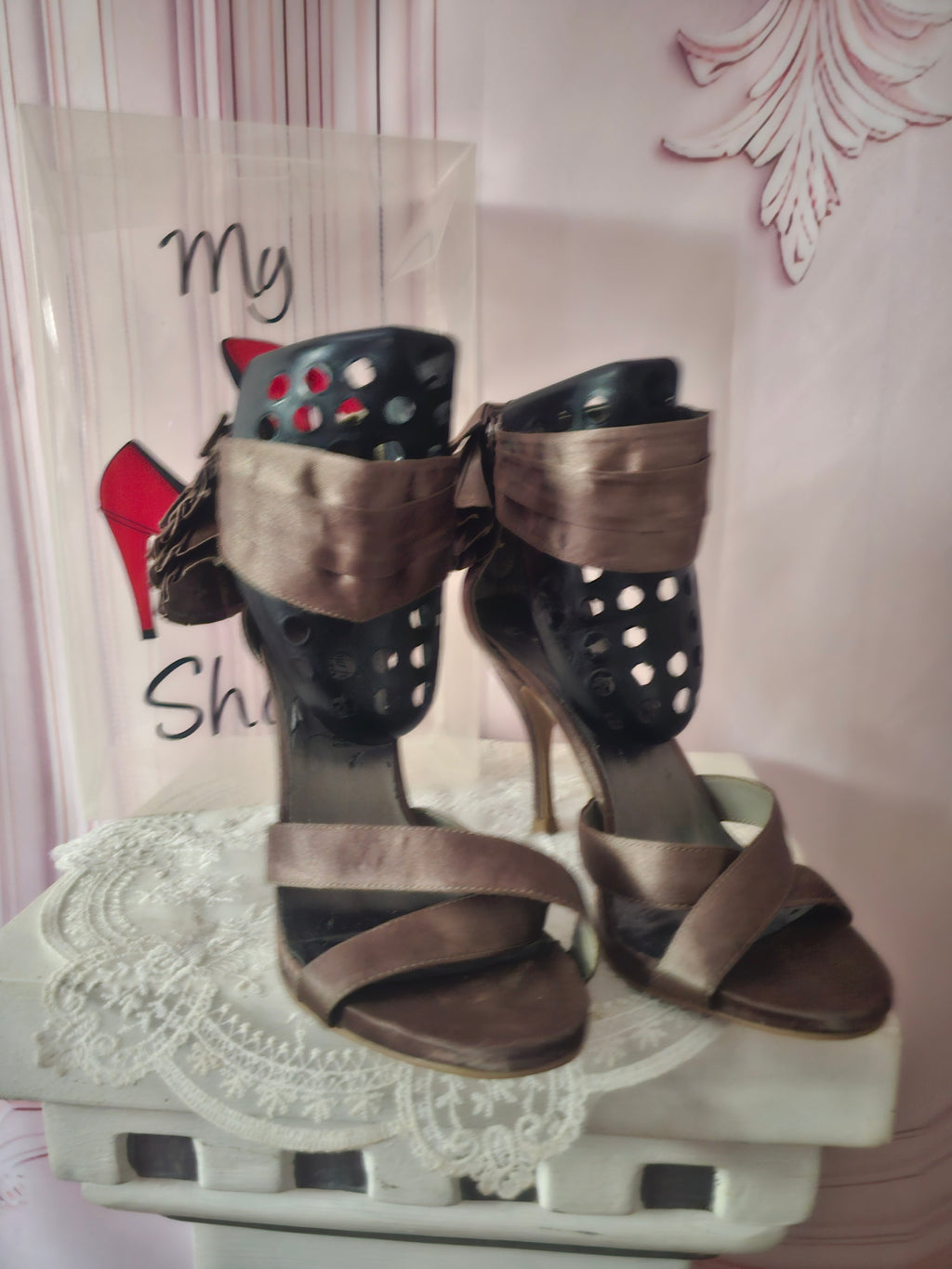 Ladies Bronze Coloured Strappy Stilletto Heels