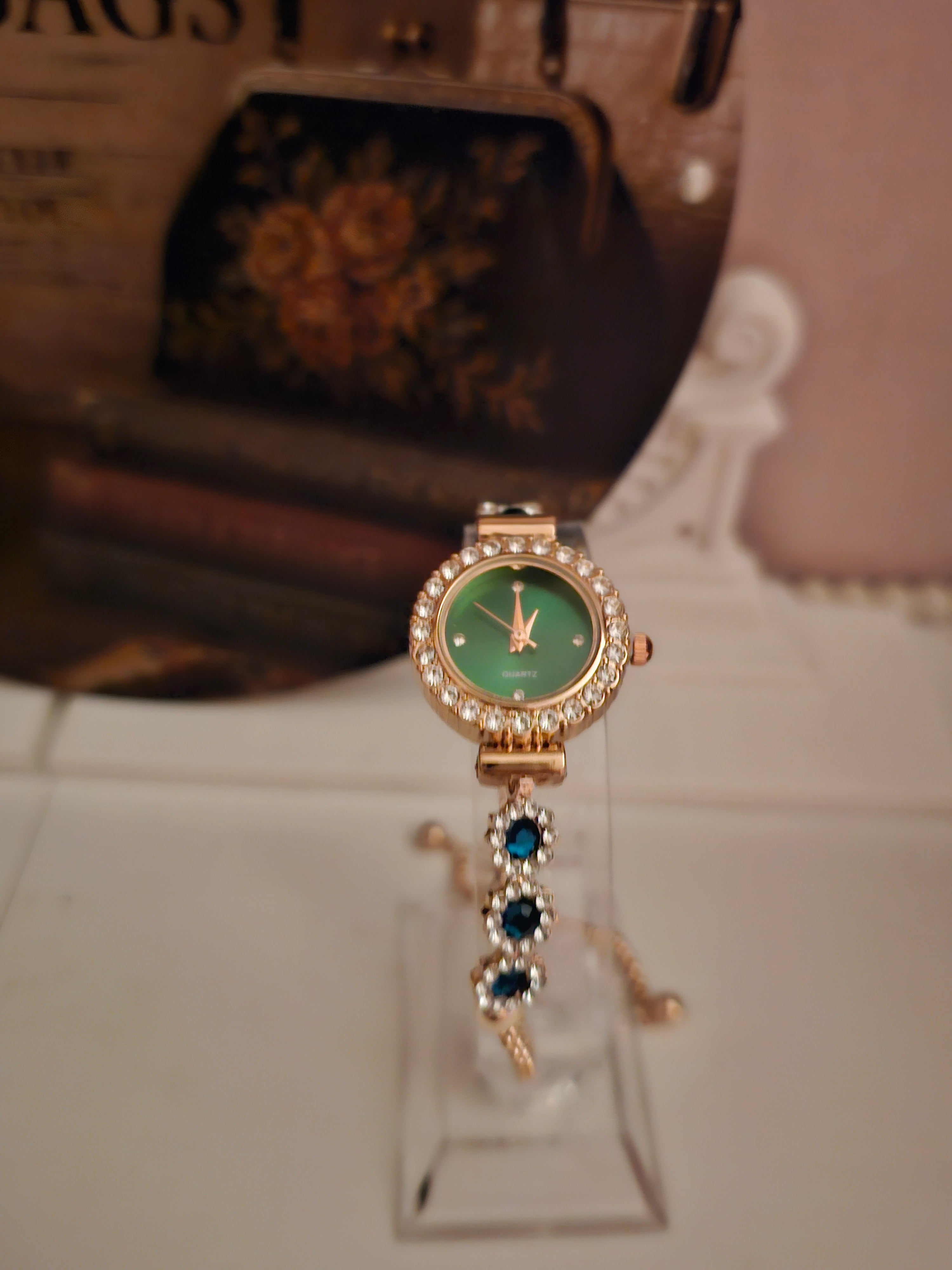 Ladies Diamonte Jewelled Watches with Chain Bracelet x2