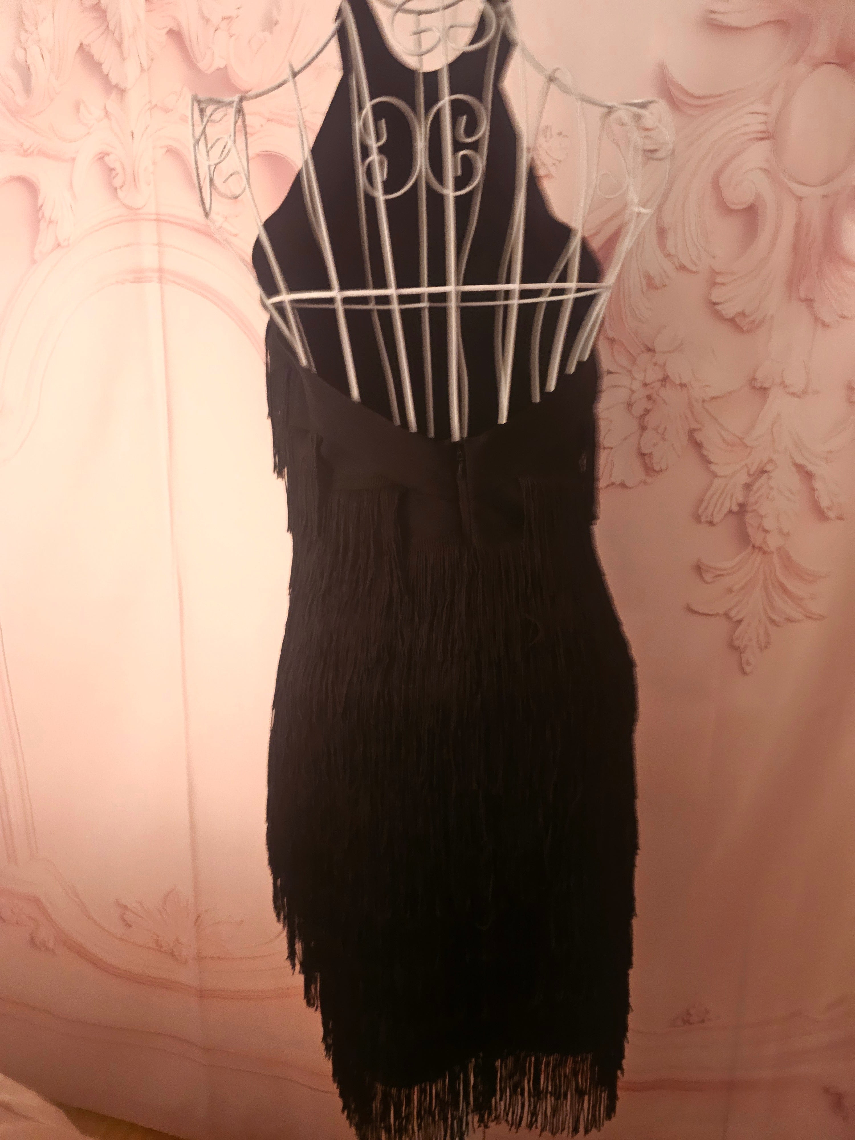 Ladies warehouse fully fringed halterneck cocktail dress