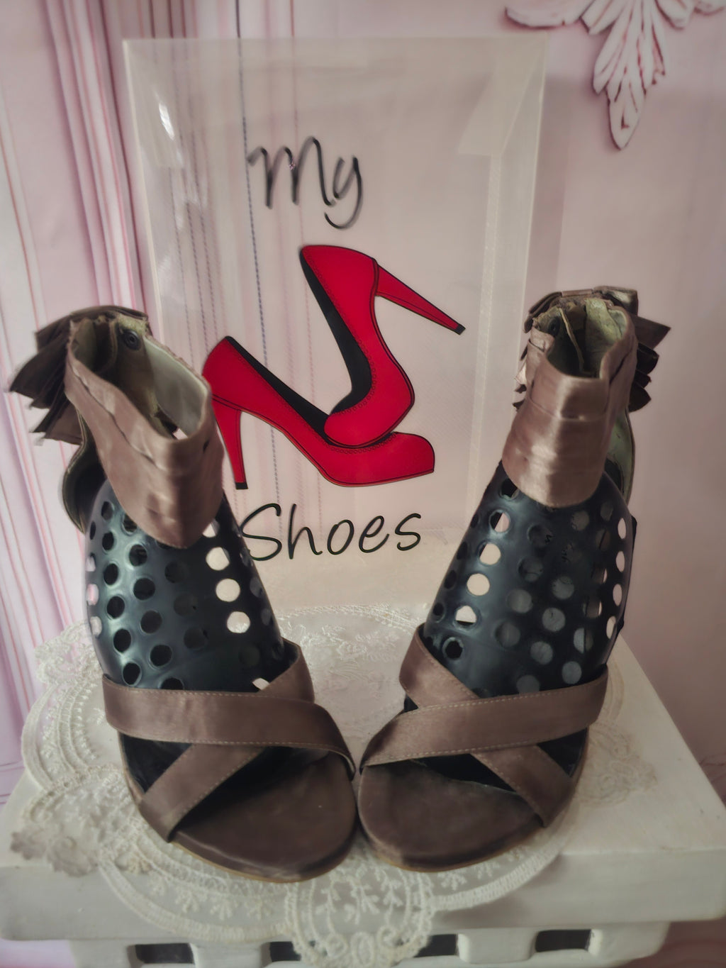 Ladies Bronze Coloured Strappy Stilletto Heels