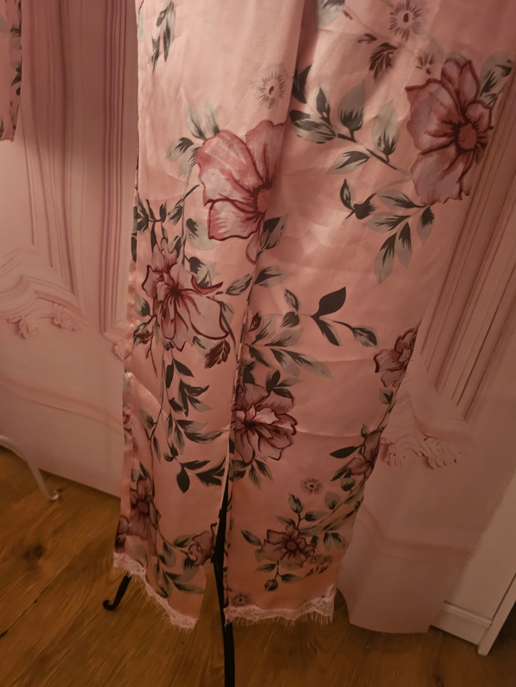 Ladies Pink Floral Satin 4 piece Lingerie Nightwear