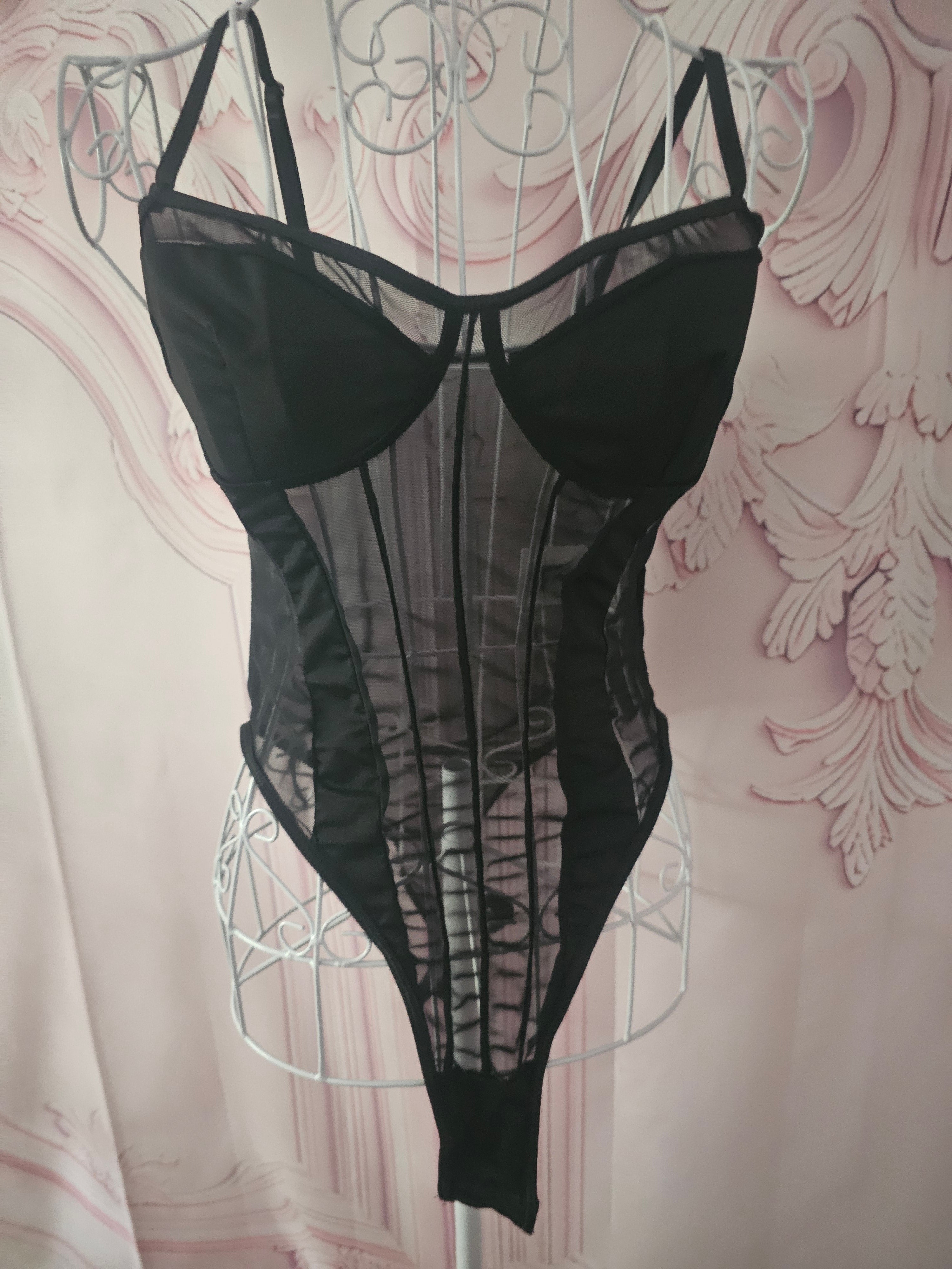 Ladies Black Mesh Lingerie Bodysuit