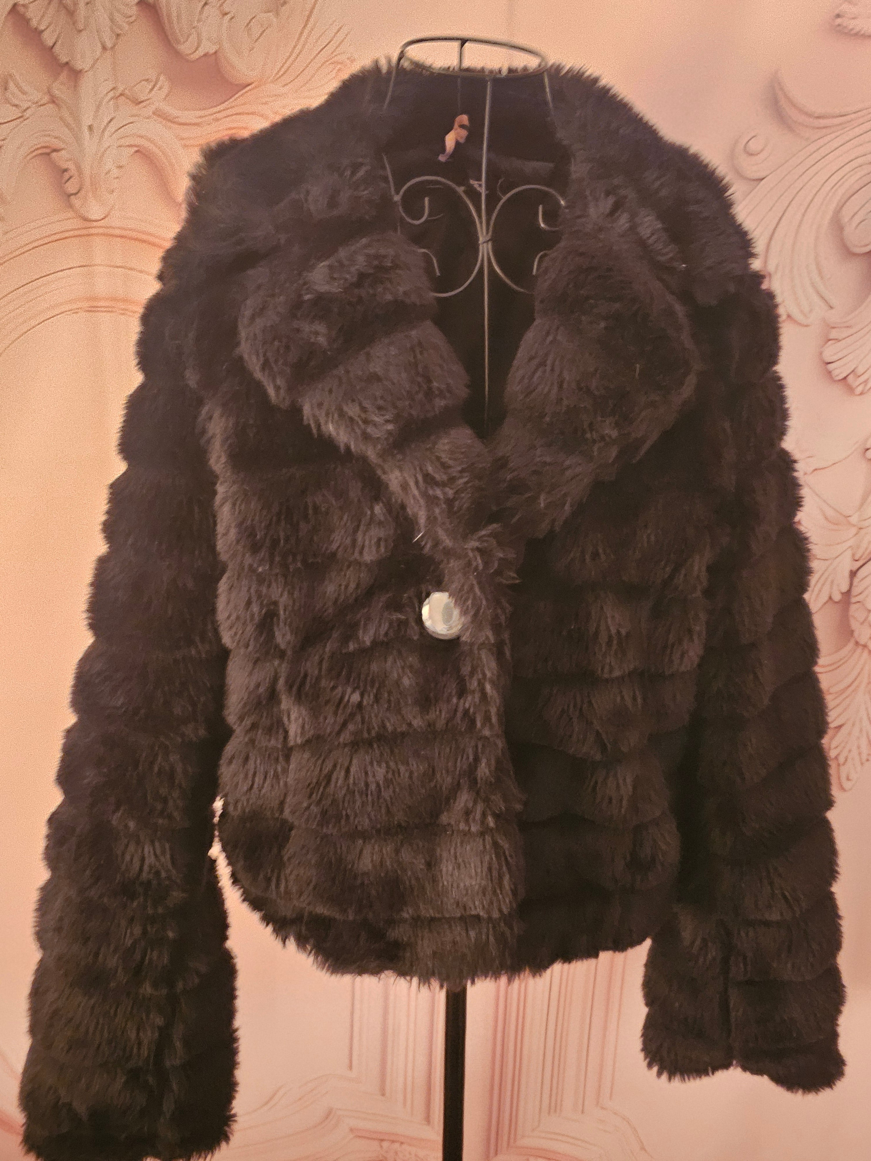 Ladies Black Brave Soul Short Fur Jacket