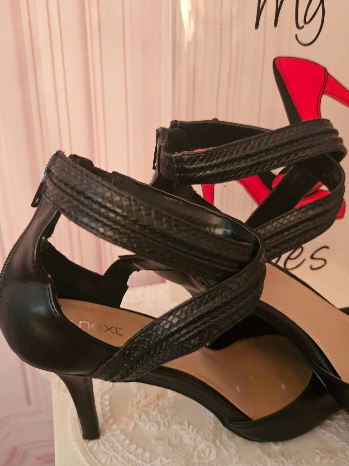 Ladies black leather Next Cross Over Heels