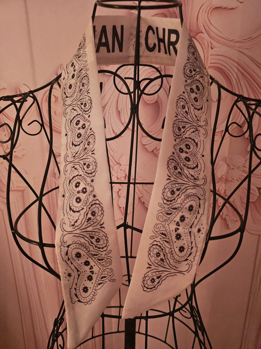 Ladies Christian Dior Design Neck Tie Scarfs 1 x Black 1 x White
